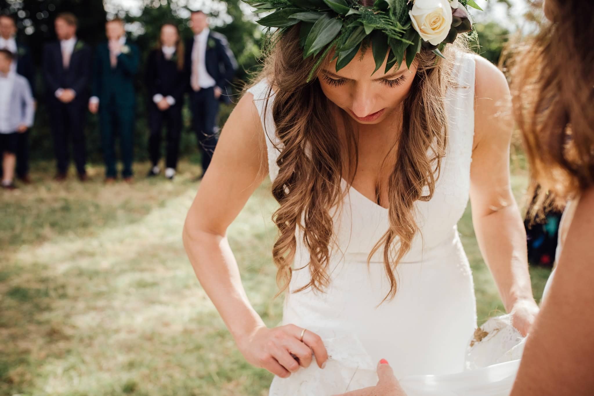 white lace boho wedding dress