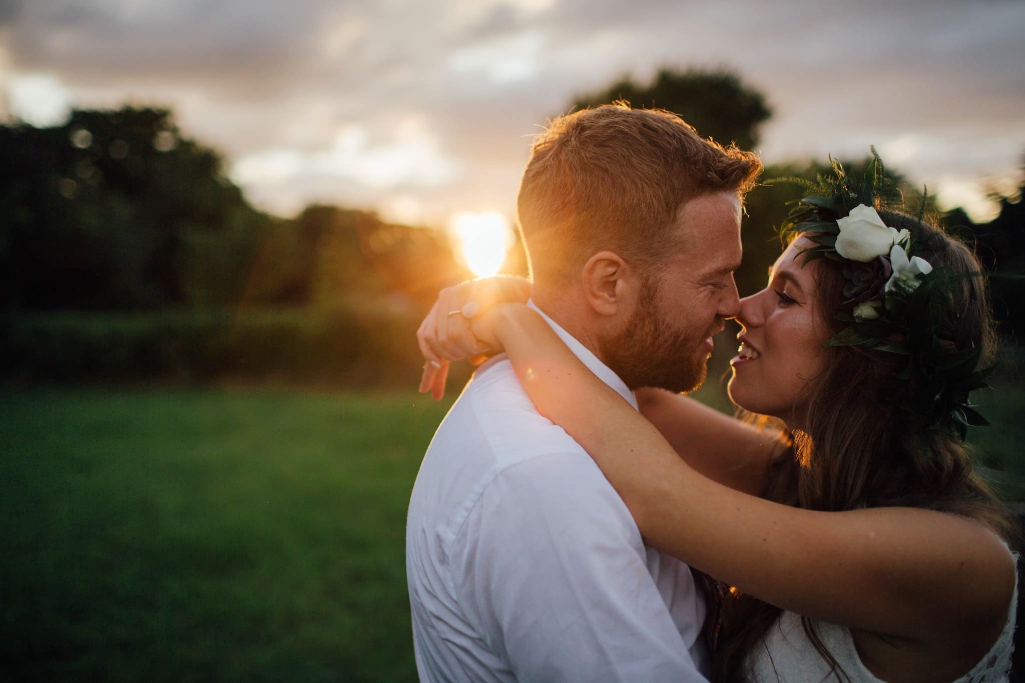 golden sunset wedding portrait