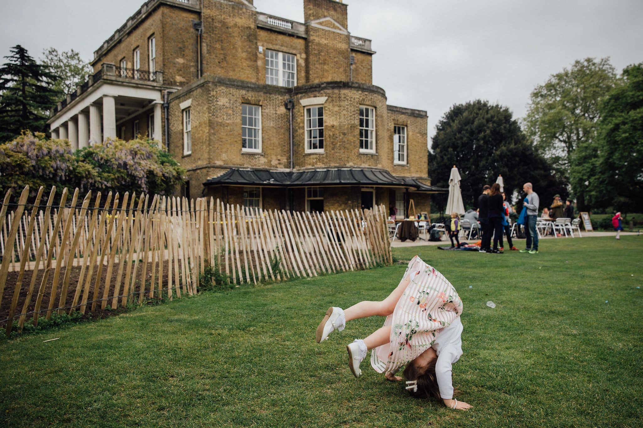 flower girl doing somersault