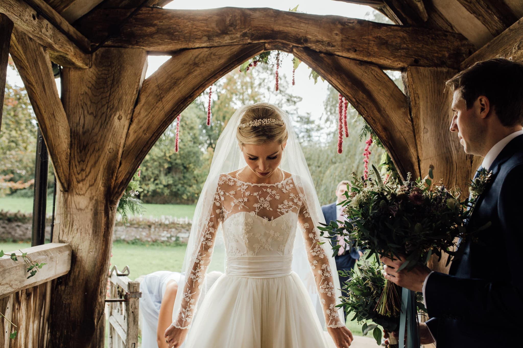 bride in church entrance