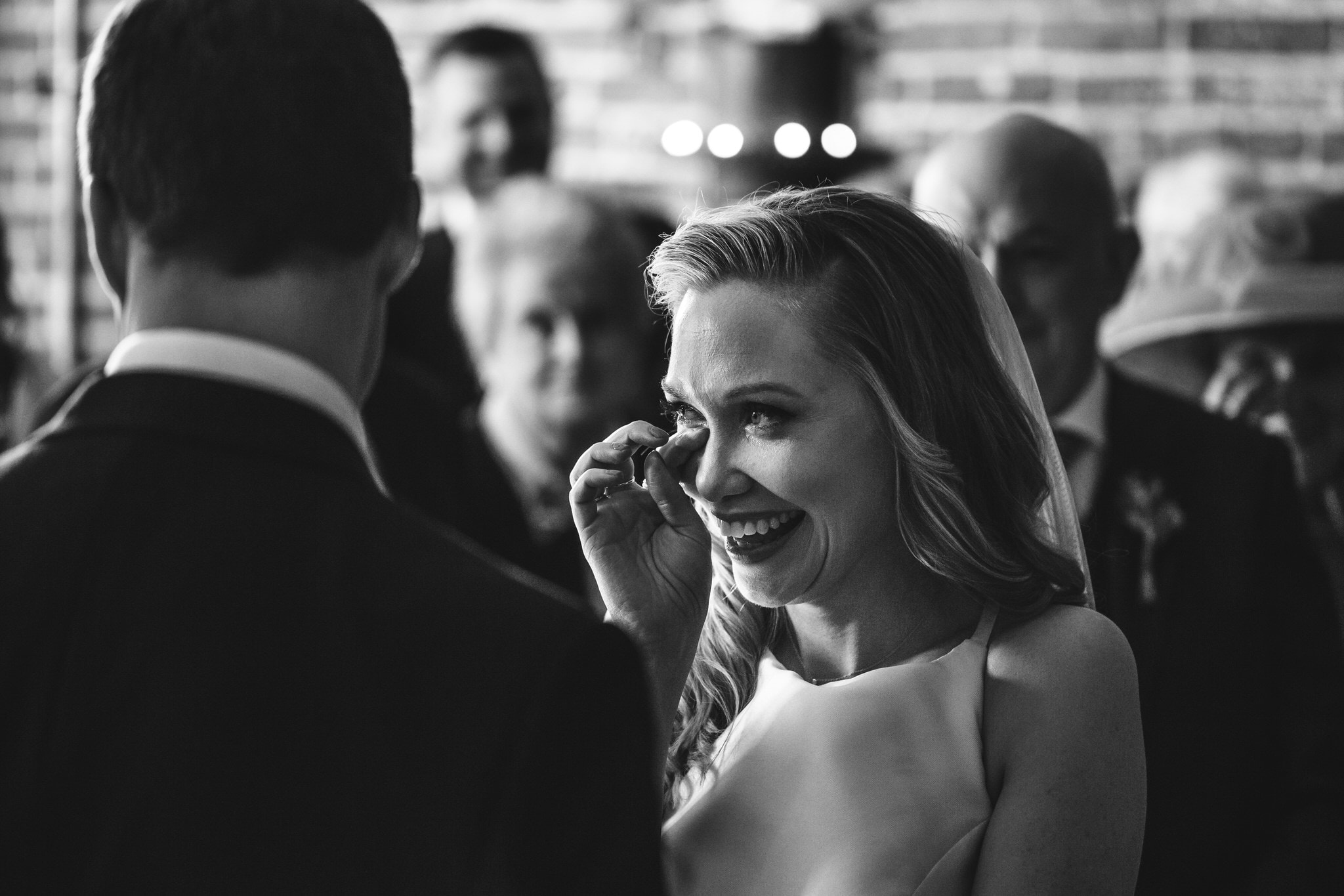 black and white emotional wedding tear bride