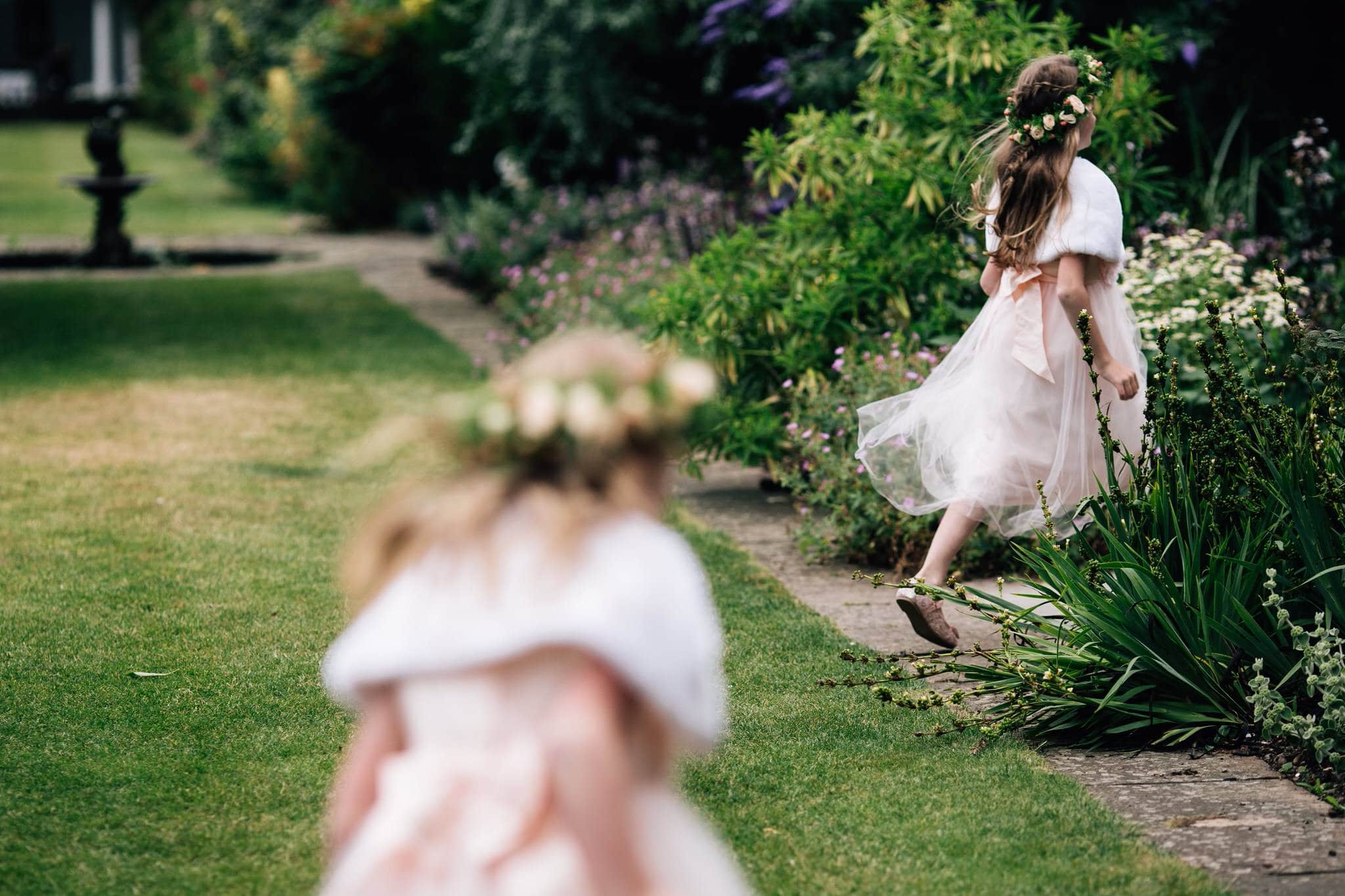 flower girls wedding running