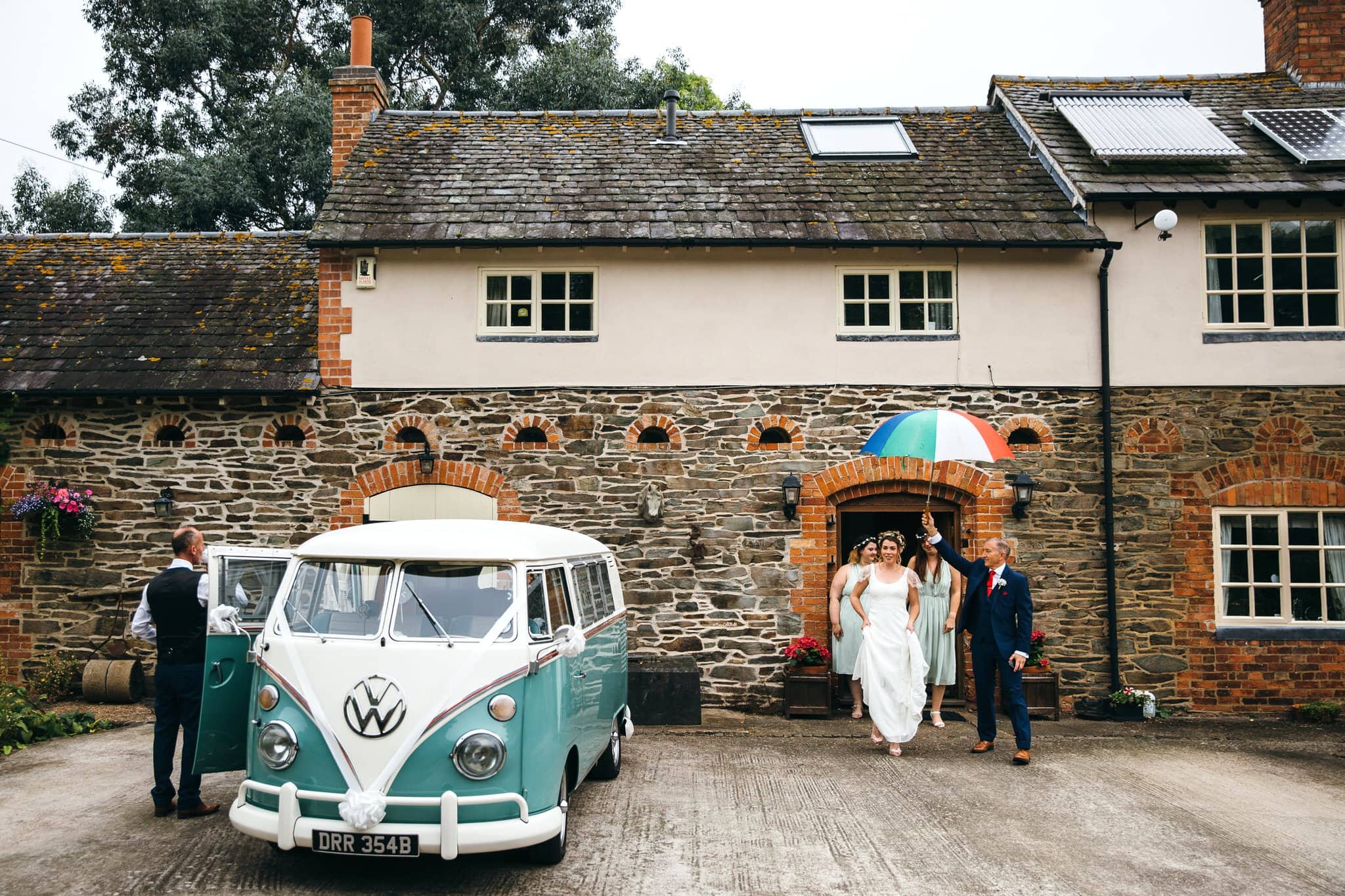 bride leaving vw camper