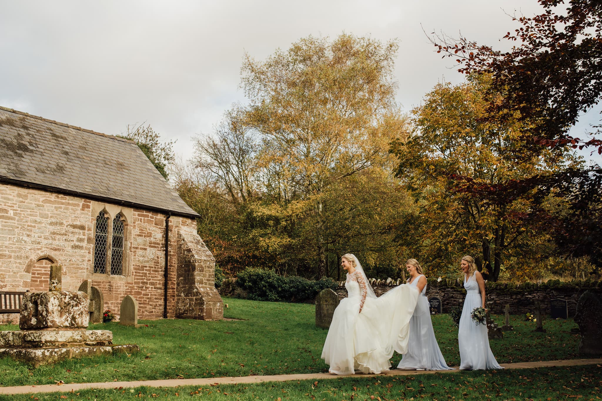 welsh wedding bride walking to church