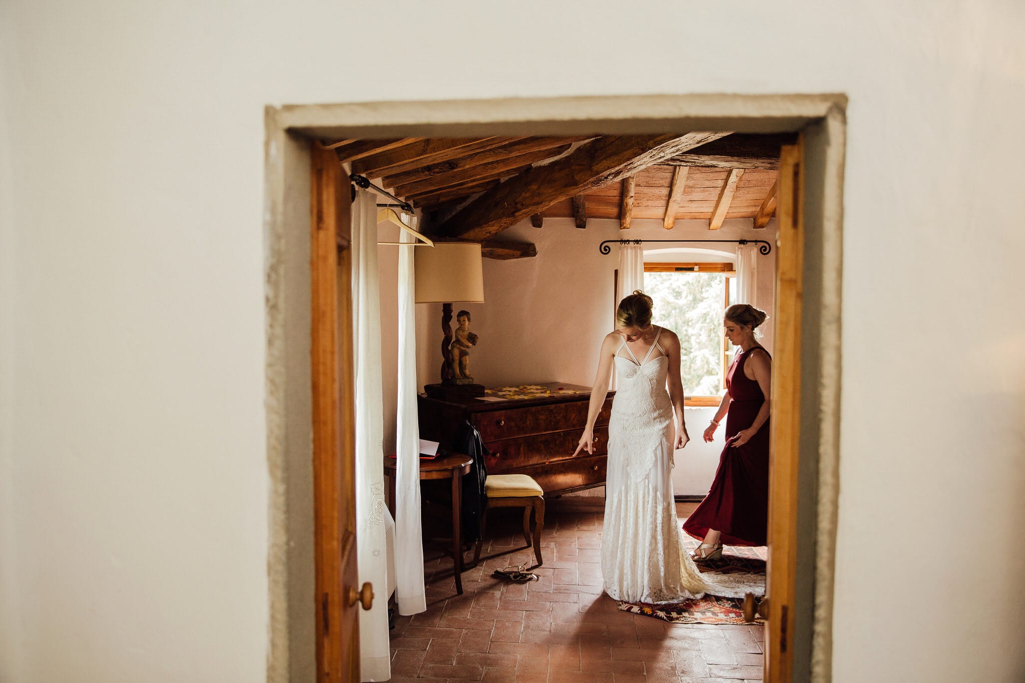 Bride through doorway of Castello di Bibbione