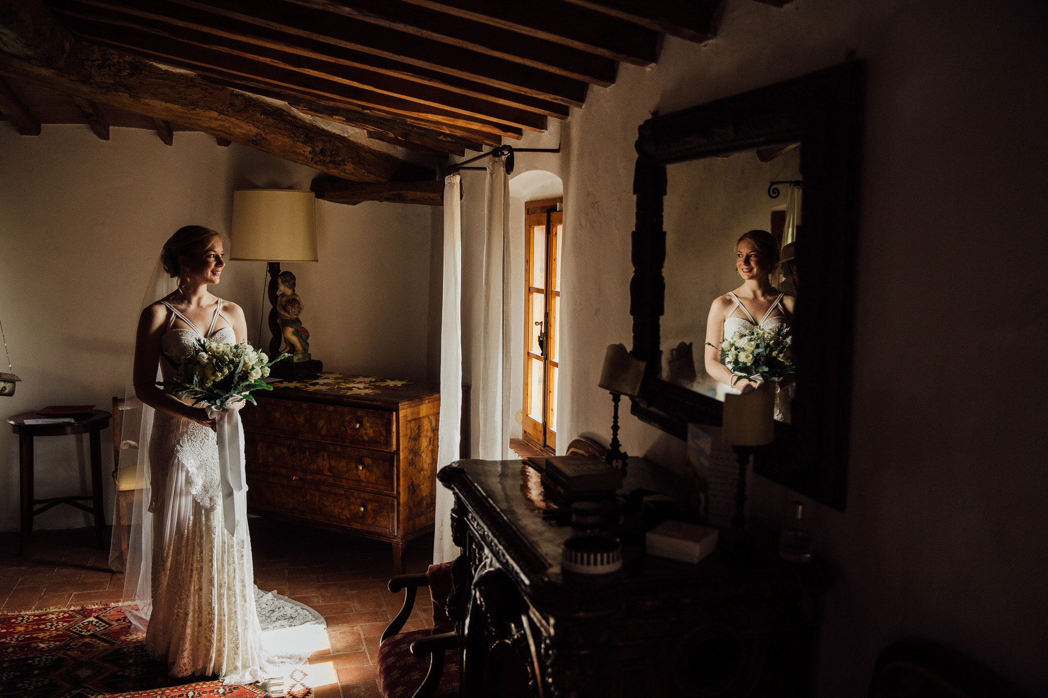 Italian wedding bride in natural window light