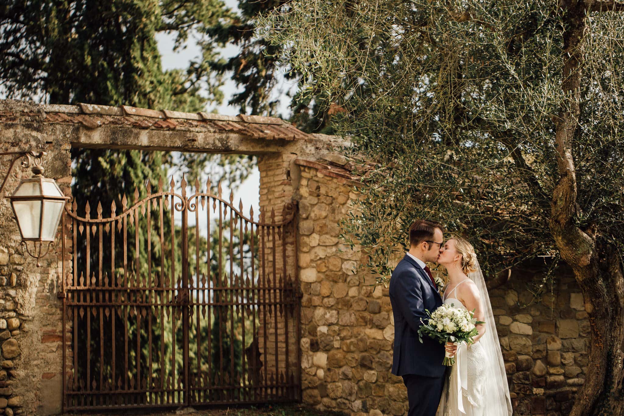 portrait of bride and groom at their Tuscany Castello Wedding