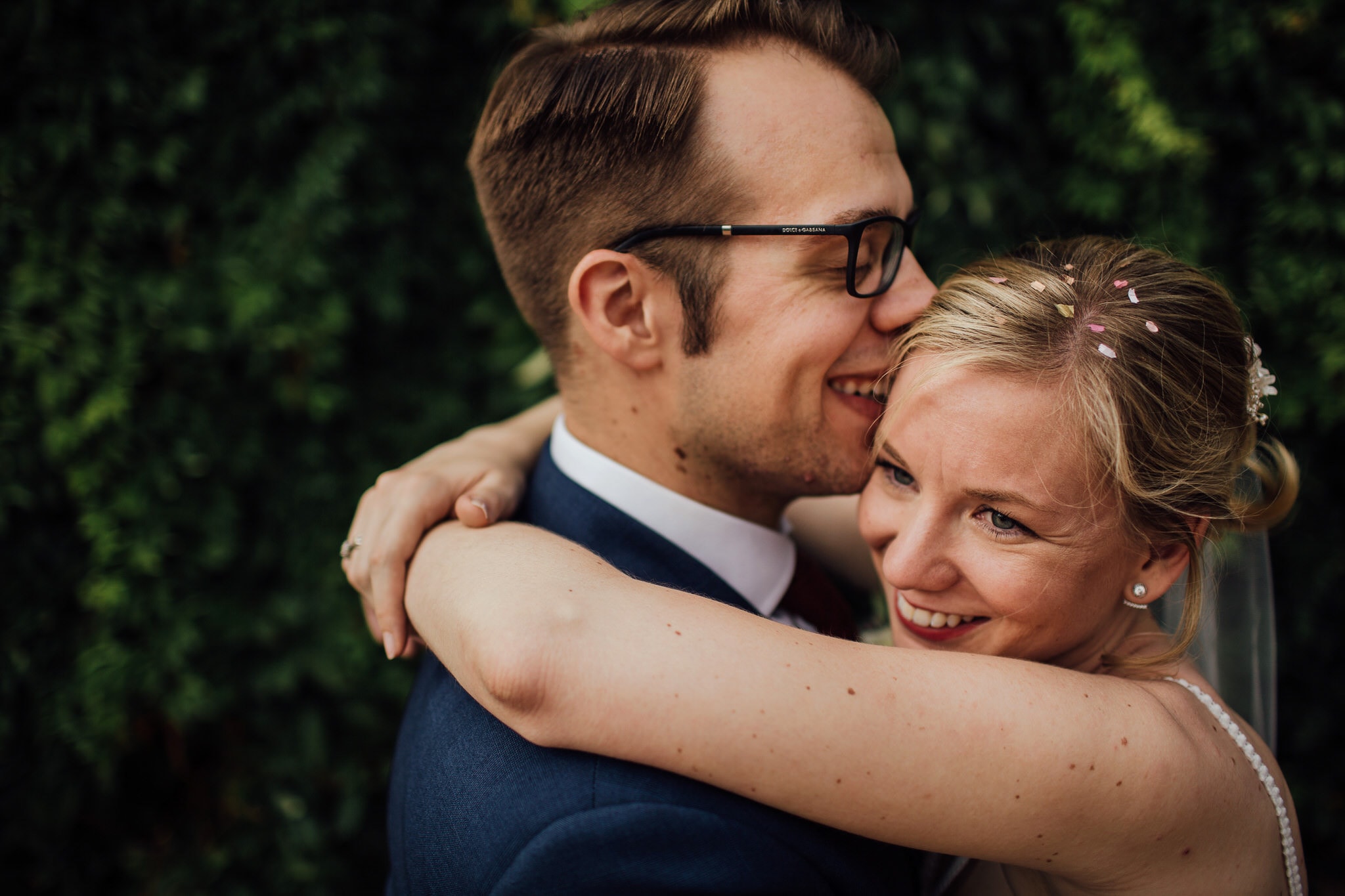 close up of bride and groom