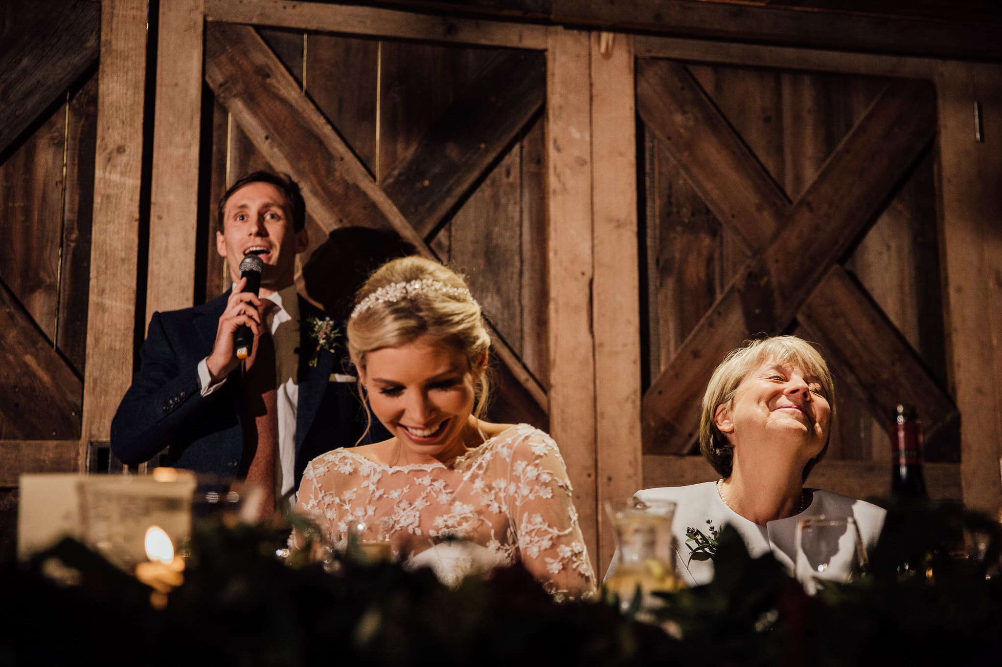 speeches inside barn at Dewsall Court