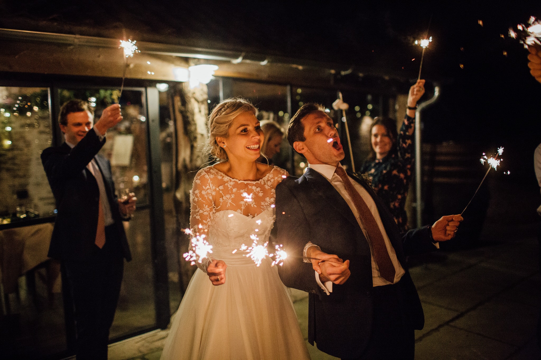 sparklers at Dewsall Court wedding