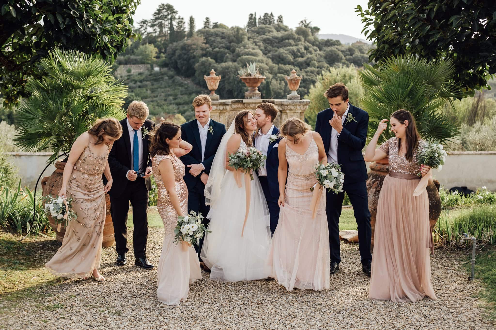 bridal party at Villa Medicea di Lilliano, Florence, Italy for Destination Wedding