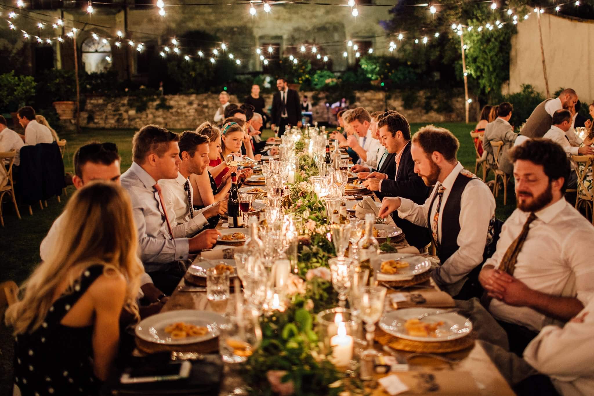 wedding breakfast outside at Villa Medicea di Lilliano, Florence, Italy, Destination Wedding venue