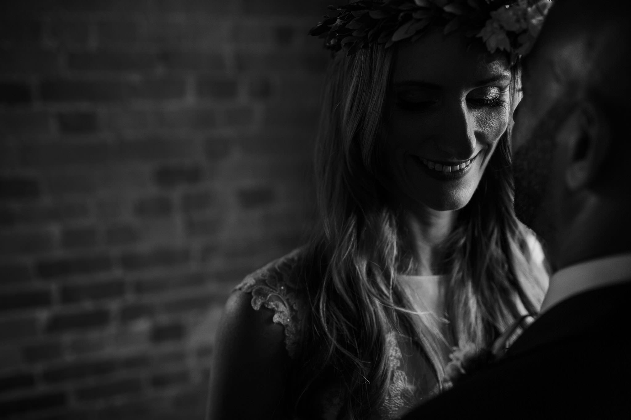 black and white close up portrait of bride