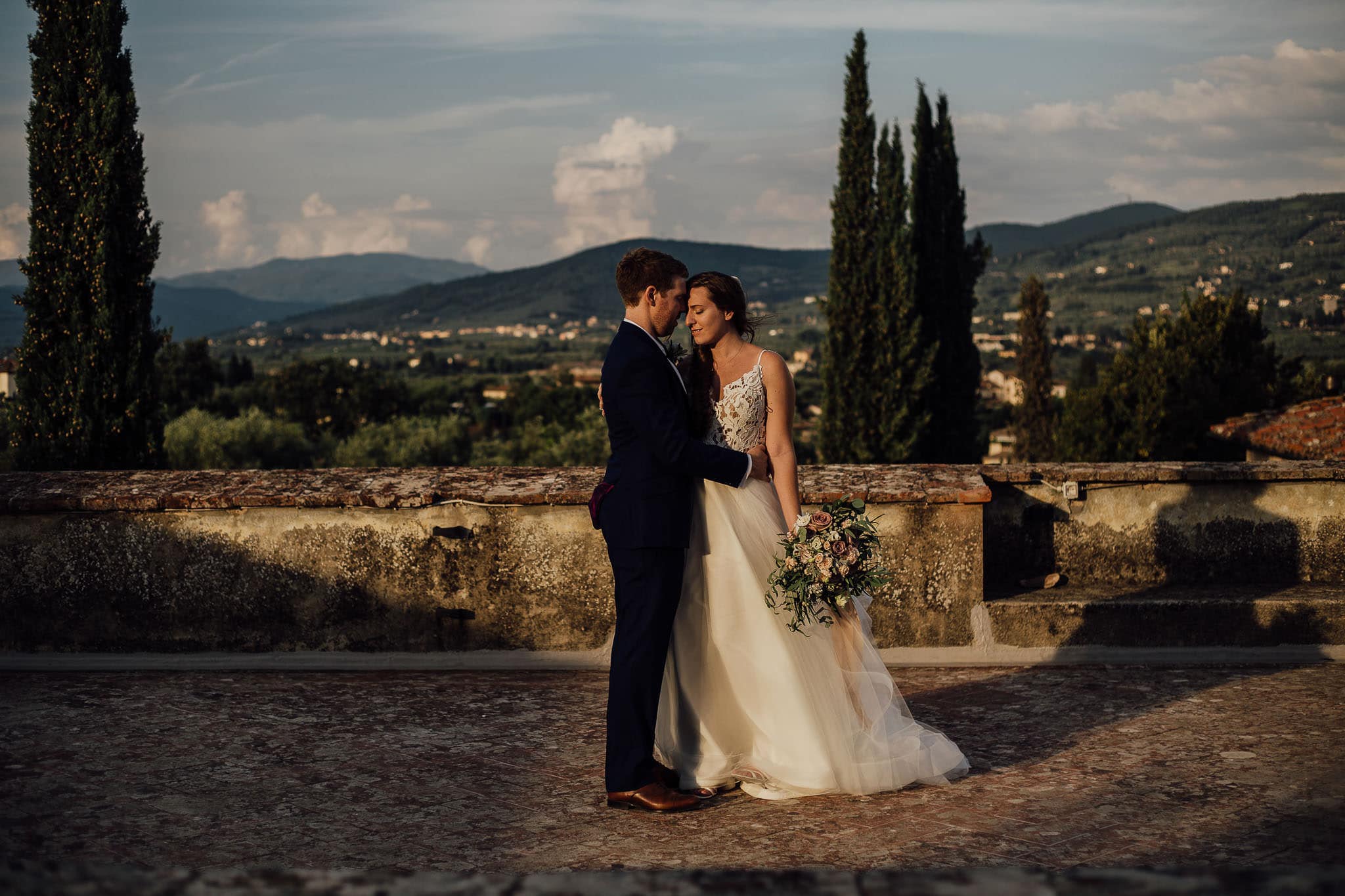 Villa Medicea di Lilliano wedding couple on roof terrace