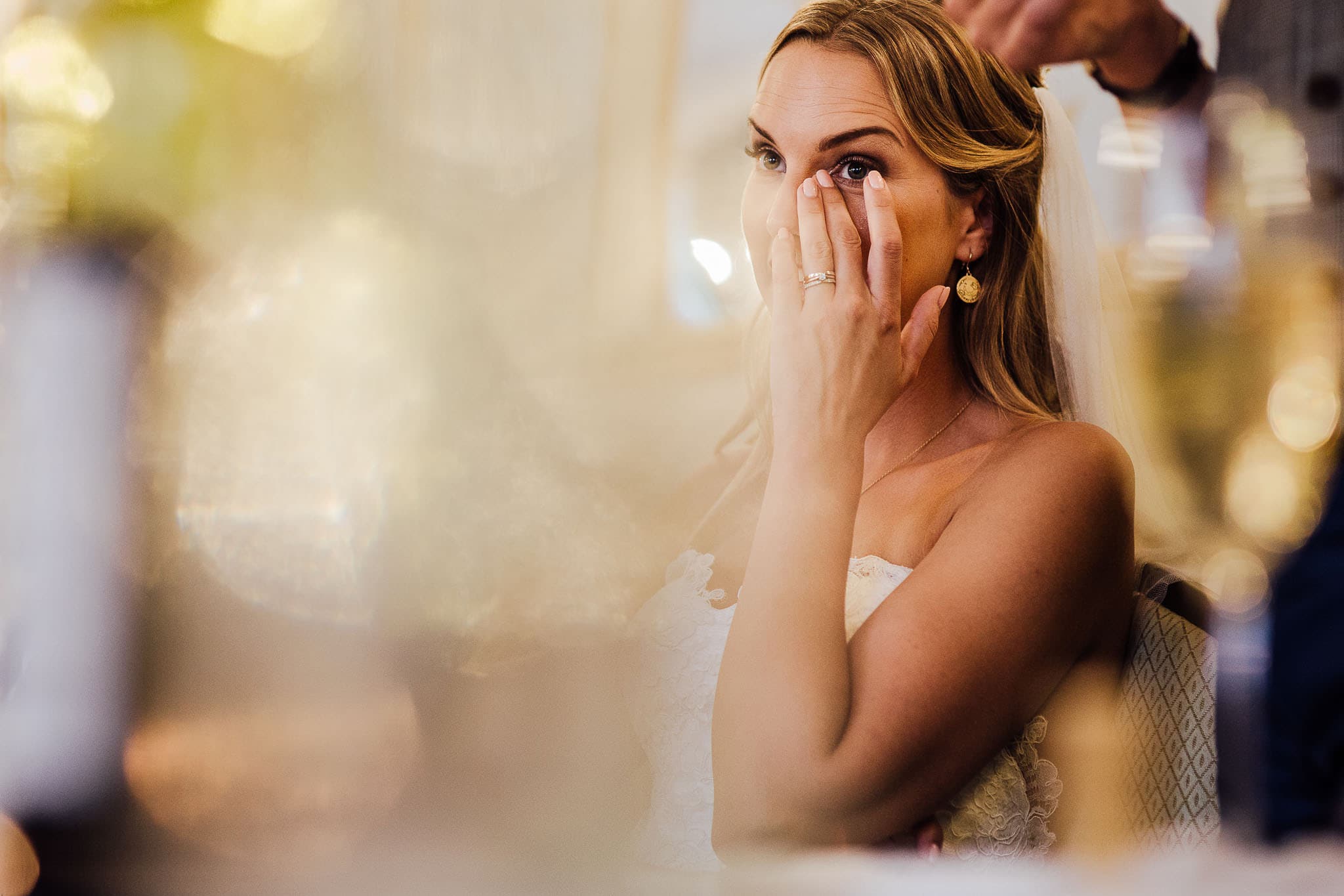 bride crying during groom's speech