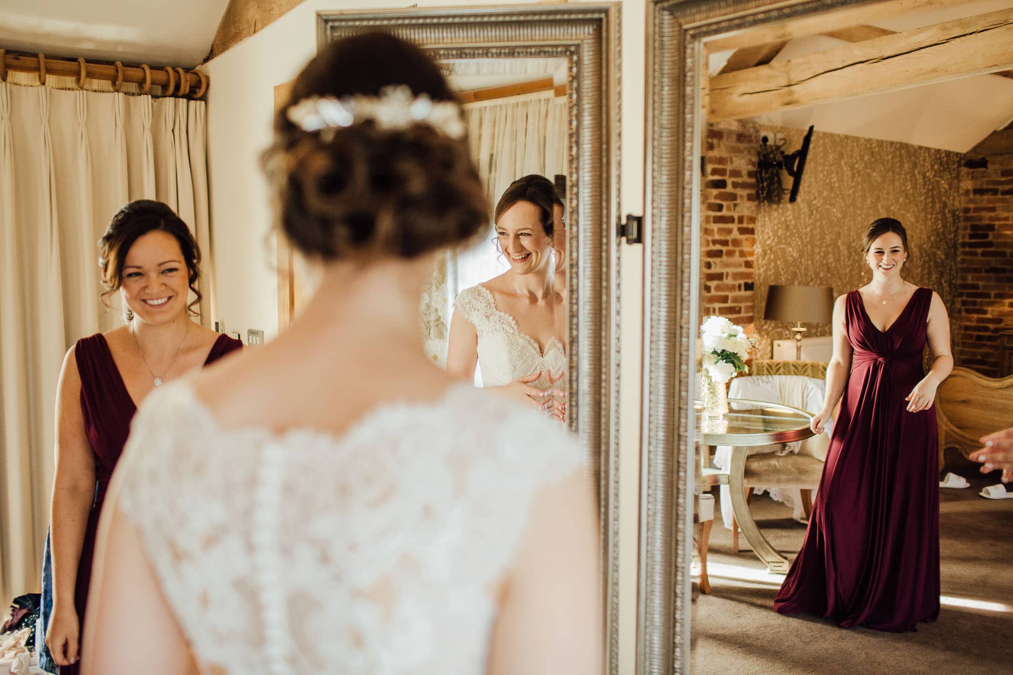 bride and bridesmaids at myth barn