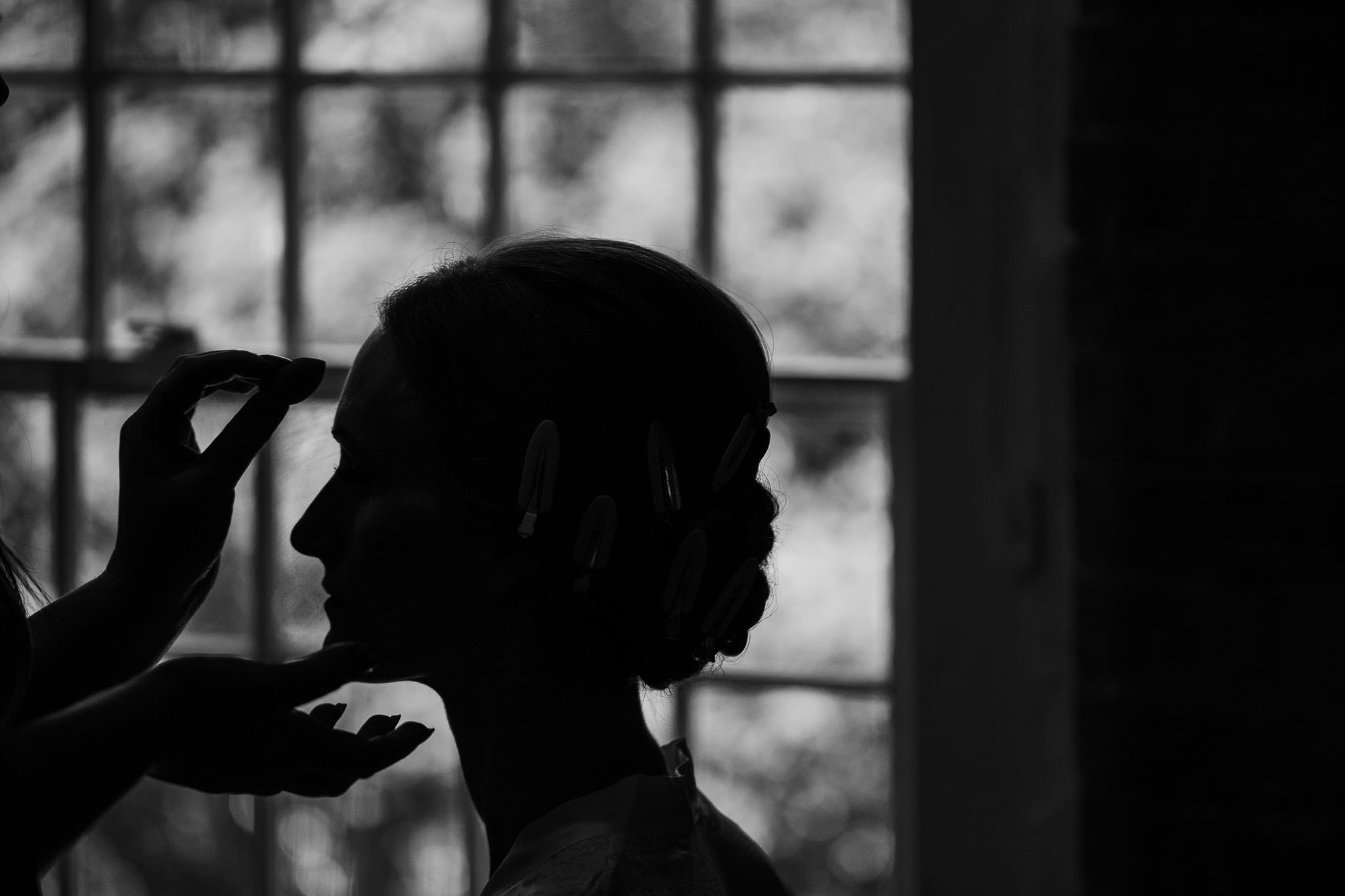 silhouette of bridal make up