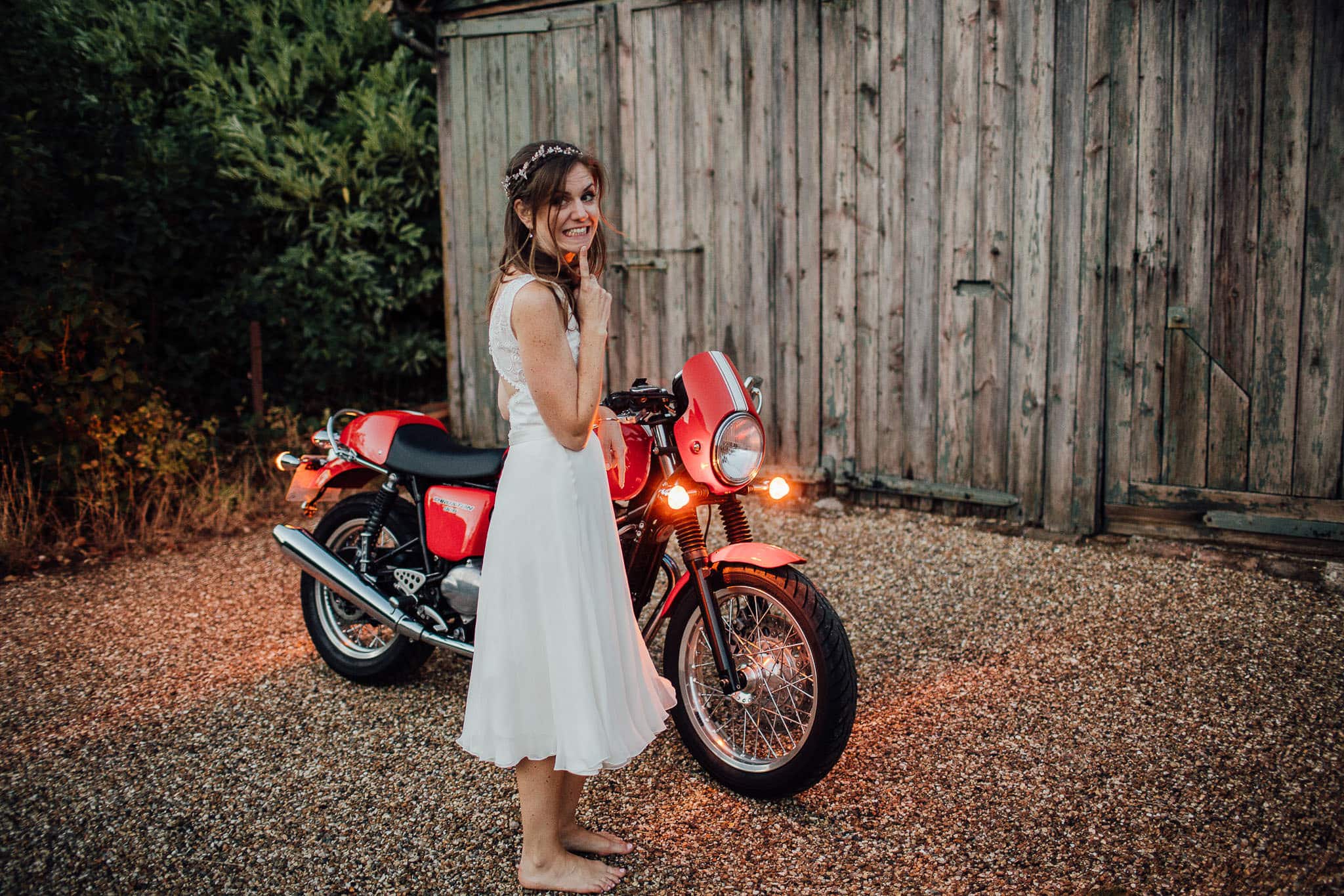 bride on motorbike