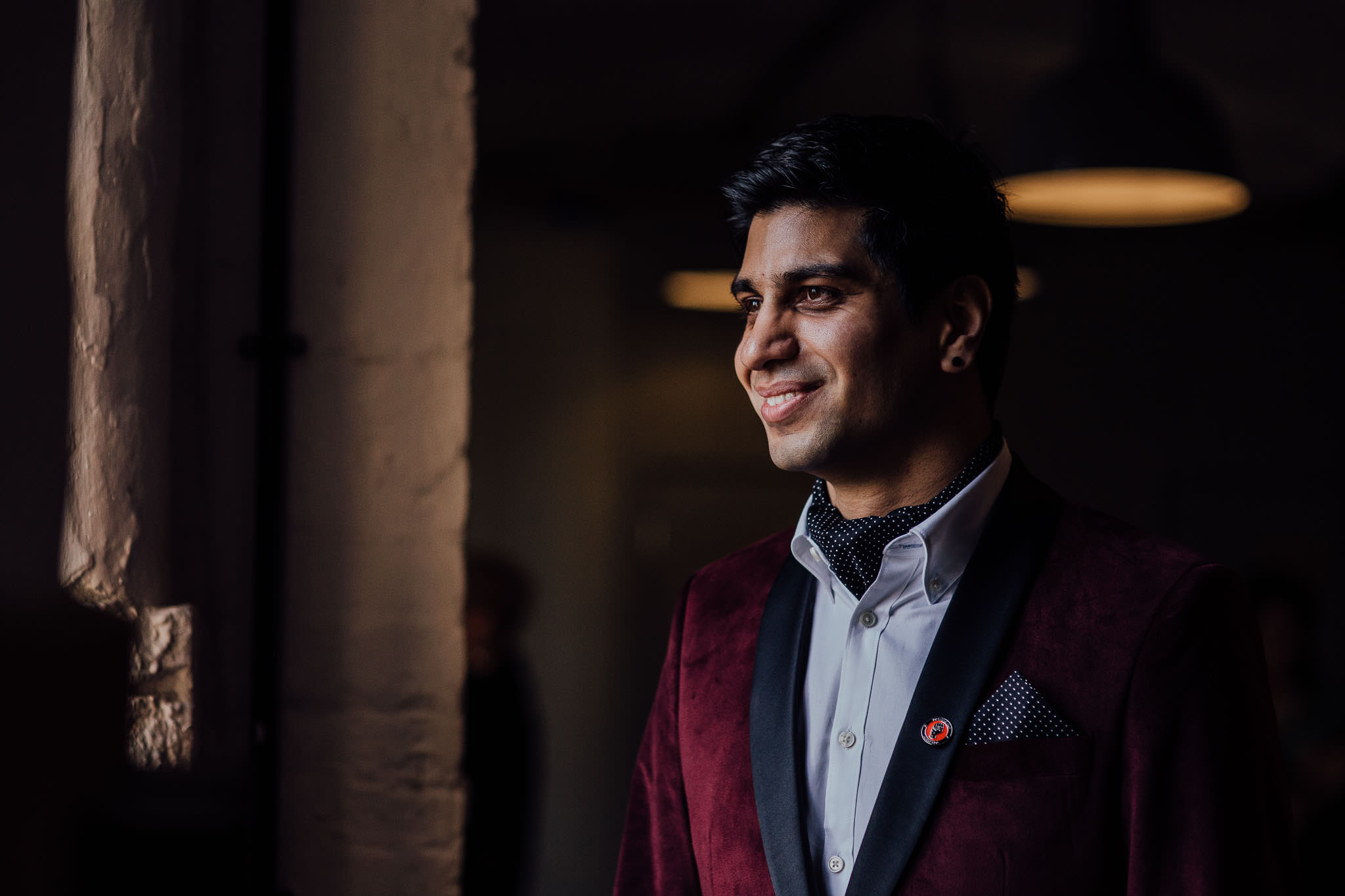 groom at west mill wedding venue