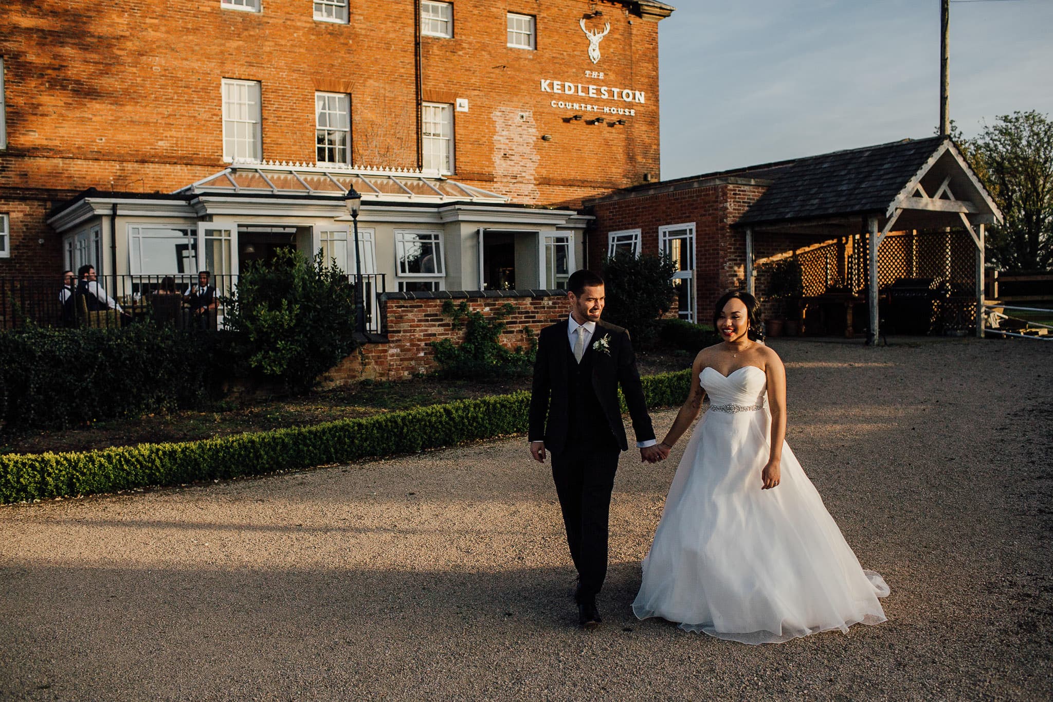 full length portrait of bride and groom derby wedding venue