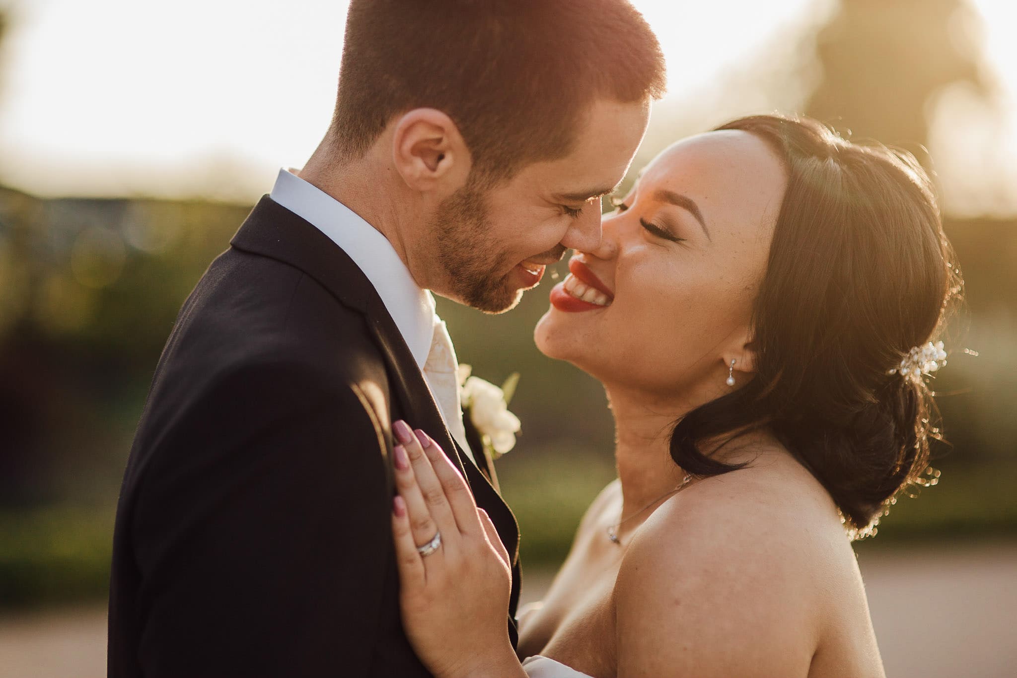 sunset portrait bride and groom