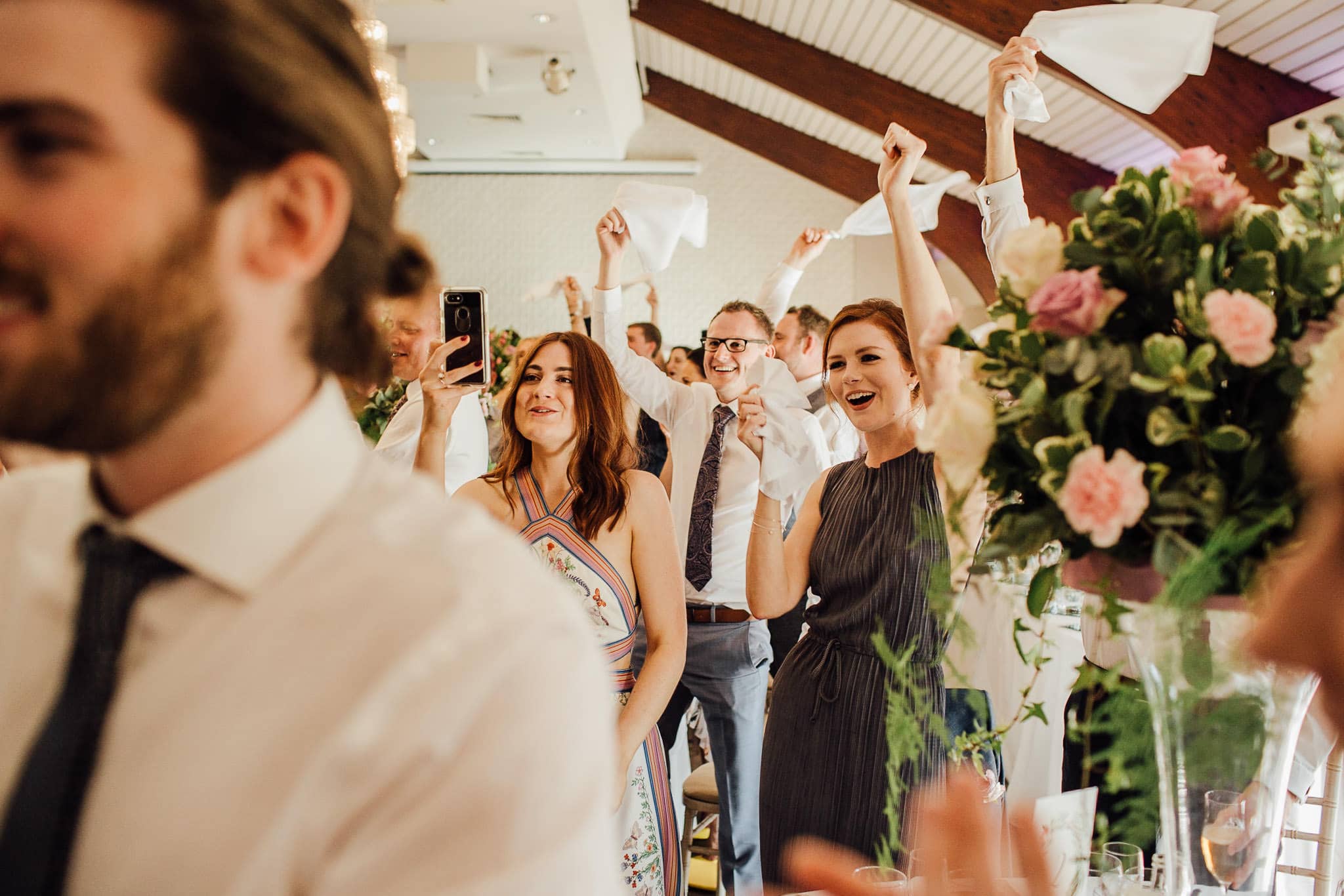 napkins in the air for bride and groom's entrance