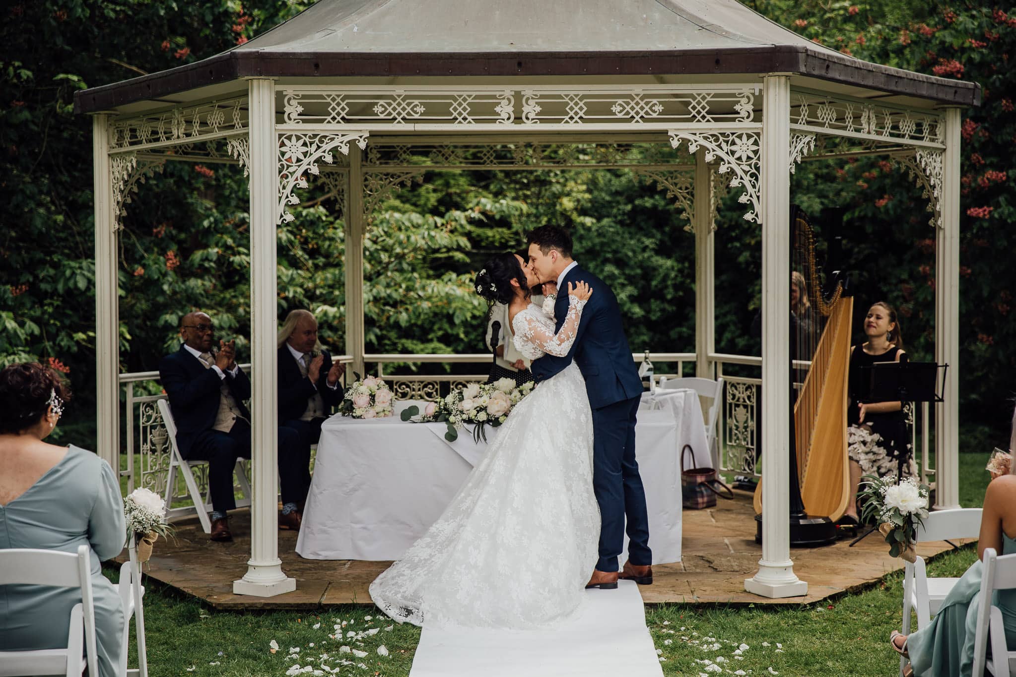 first kiss at Lainston House wedding