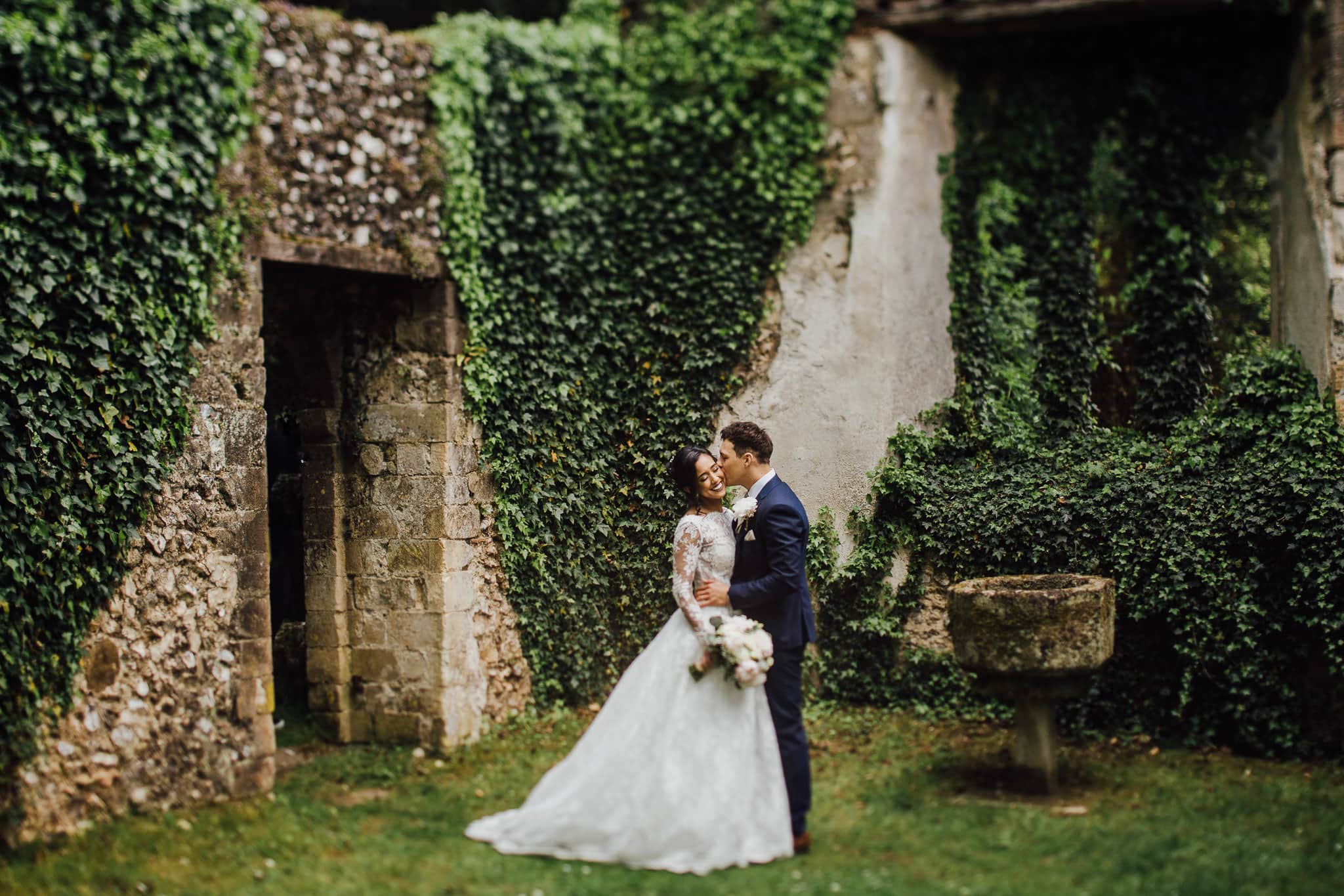 beautiful portrait of bride and groom at Lainston House wedding