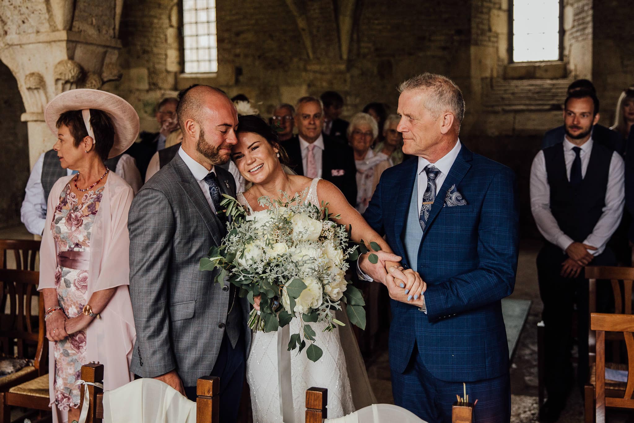 bride and groom crying during Italy wedding ceremony