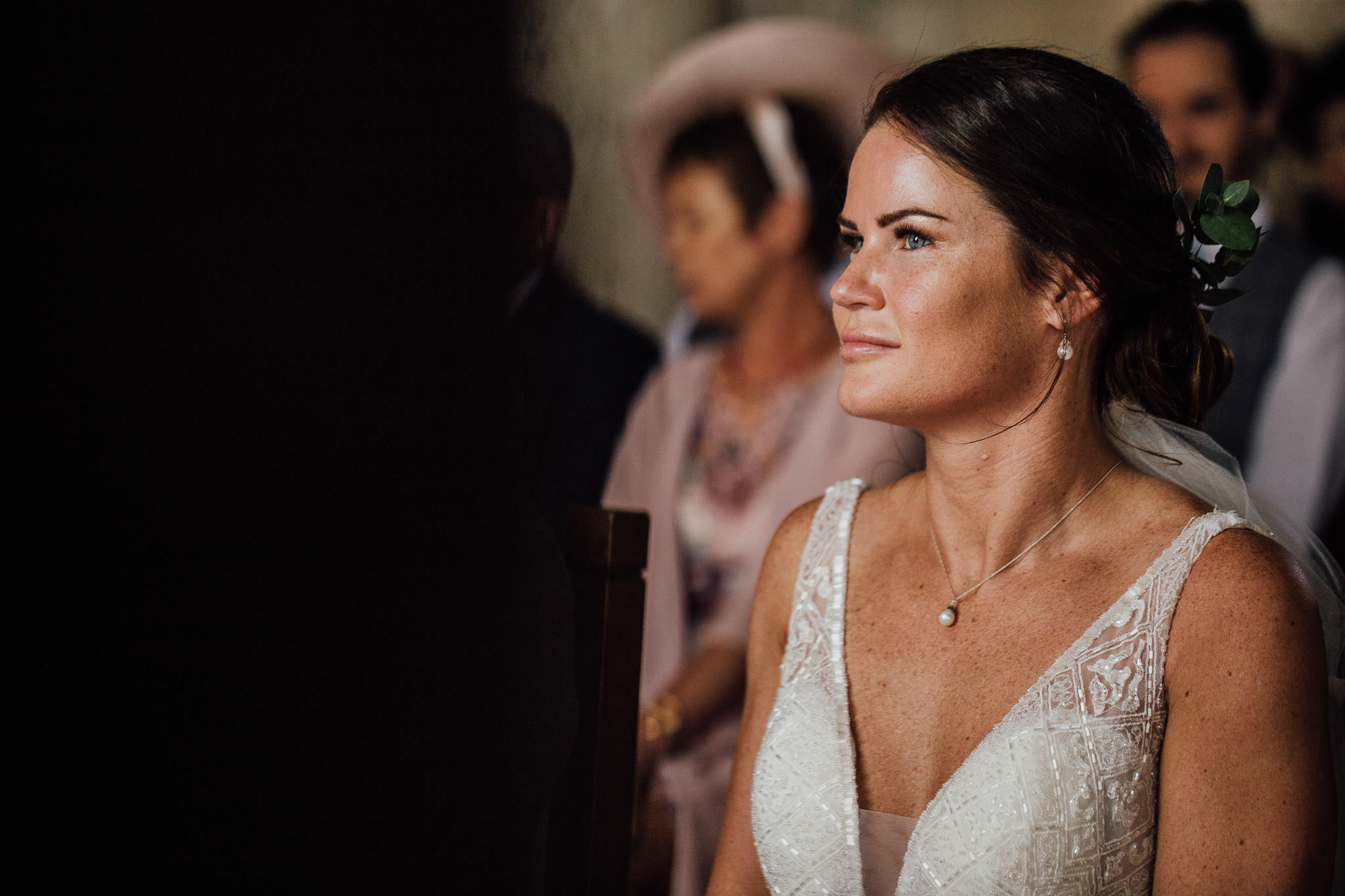 close up of bride during ceremony at San Galgano Abbey