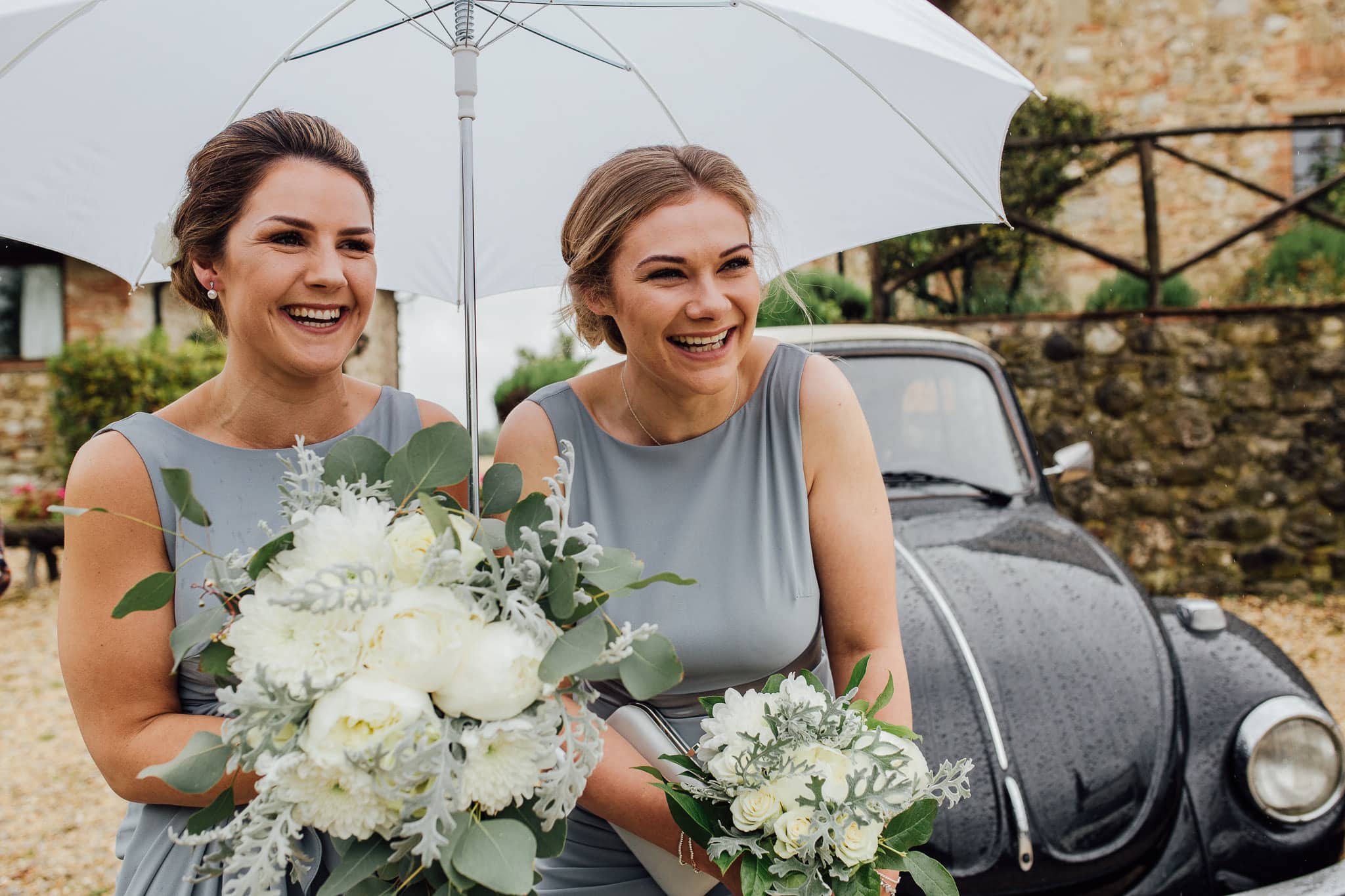 bridesmaids in grey tfnc dresses