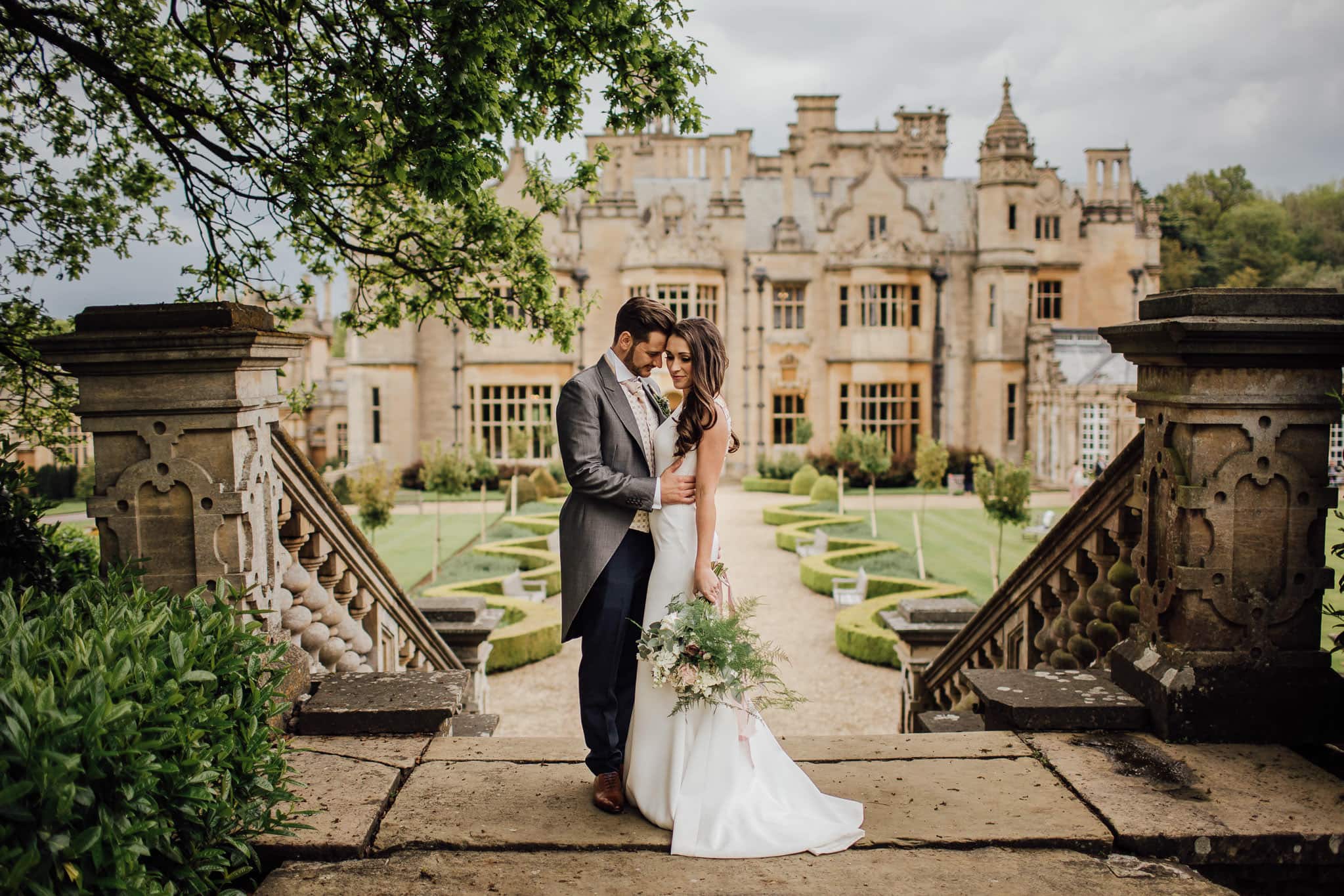 bride and groom portraits at Harlaxton Manor