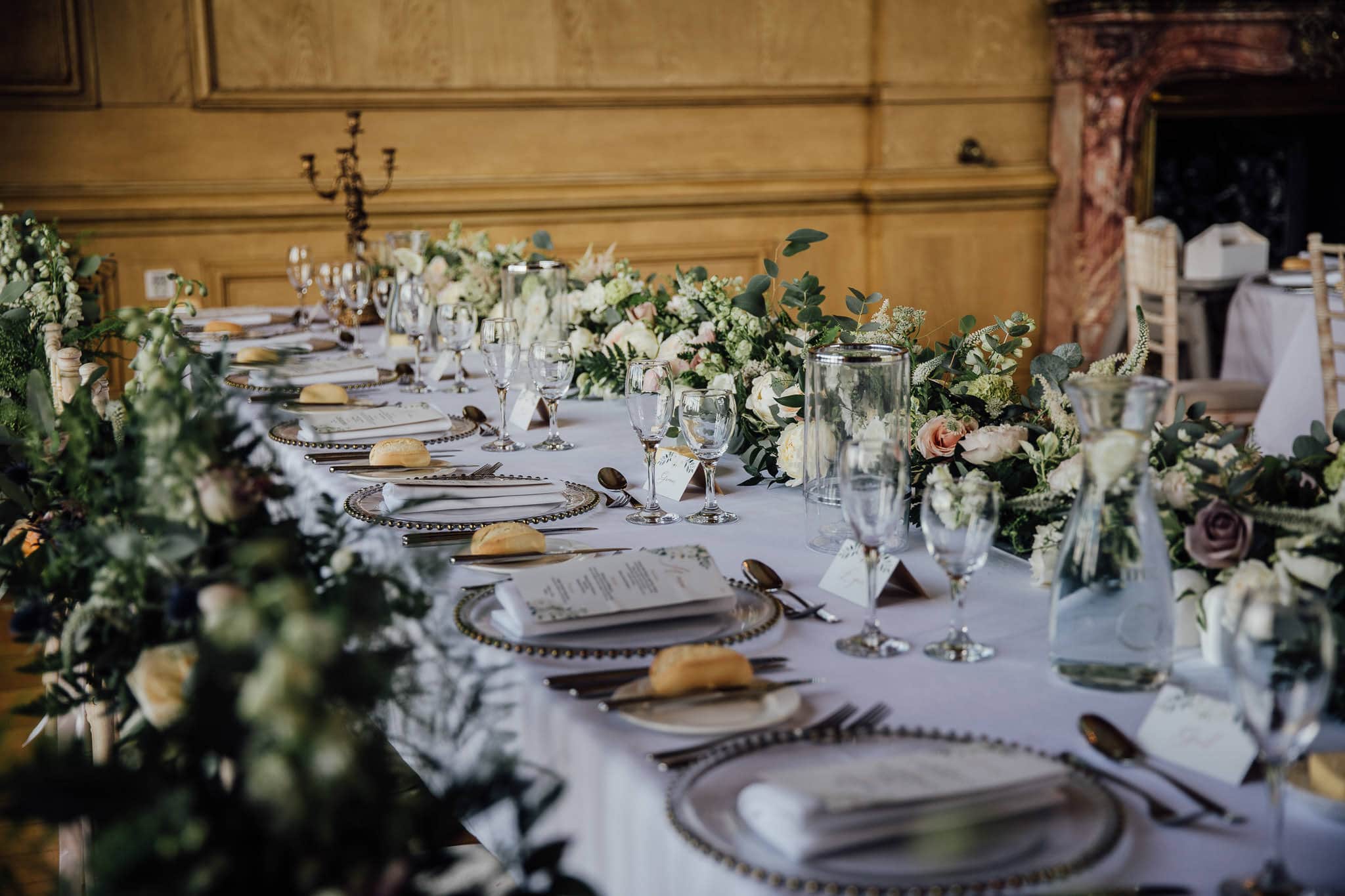 table decor at Harlaxton Manor