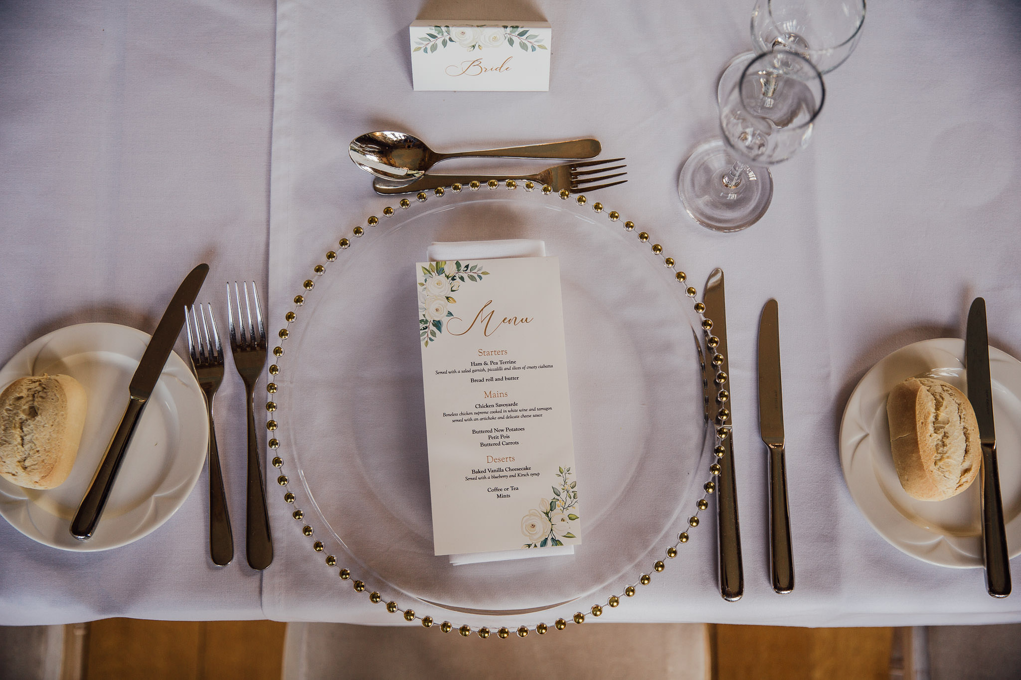 wedding menu for Harlaxton College wedding