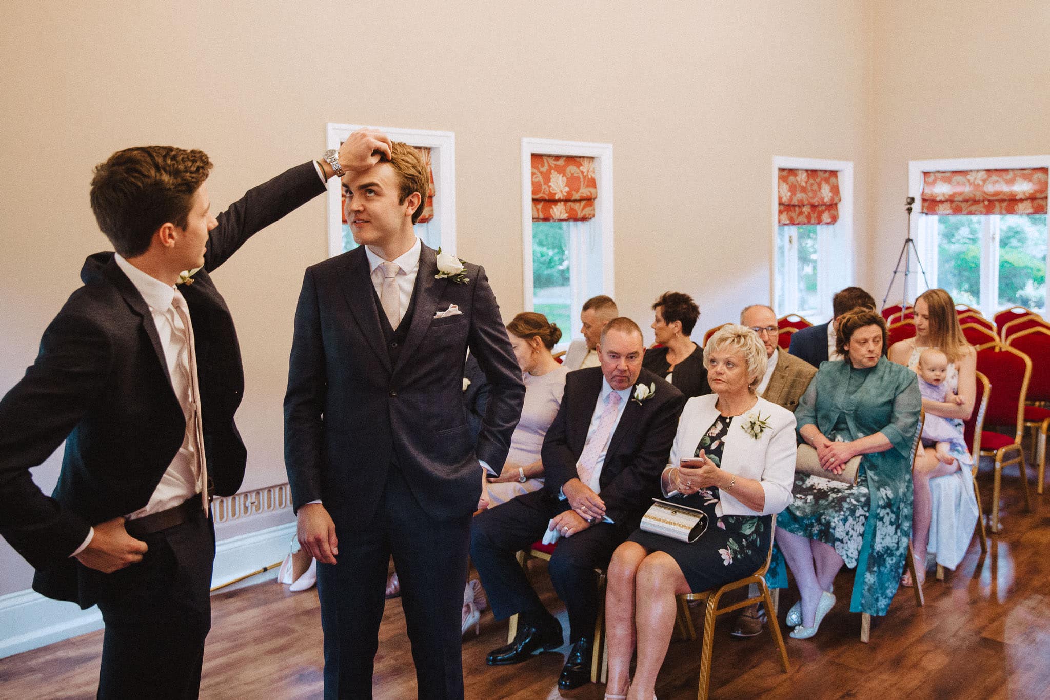 anxious groom waiting at Bridgford Hall