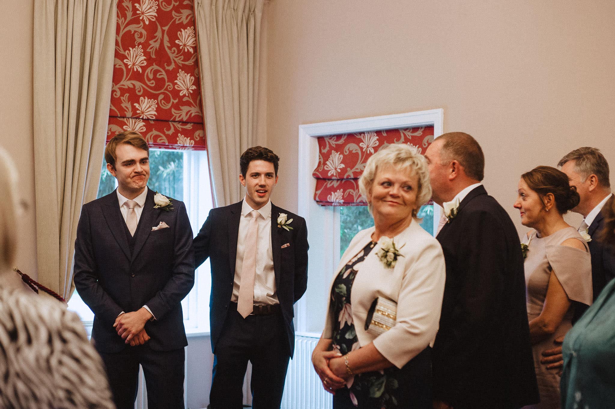 emotional groom as bride enters ceremony at Bridgford Hall