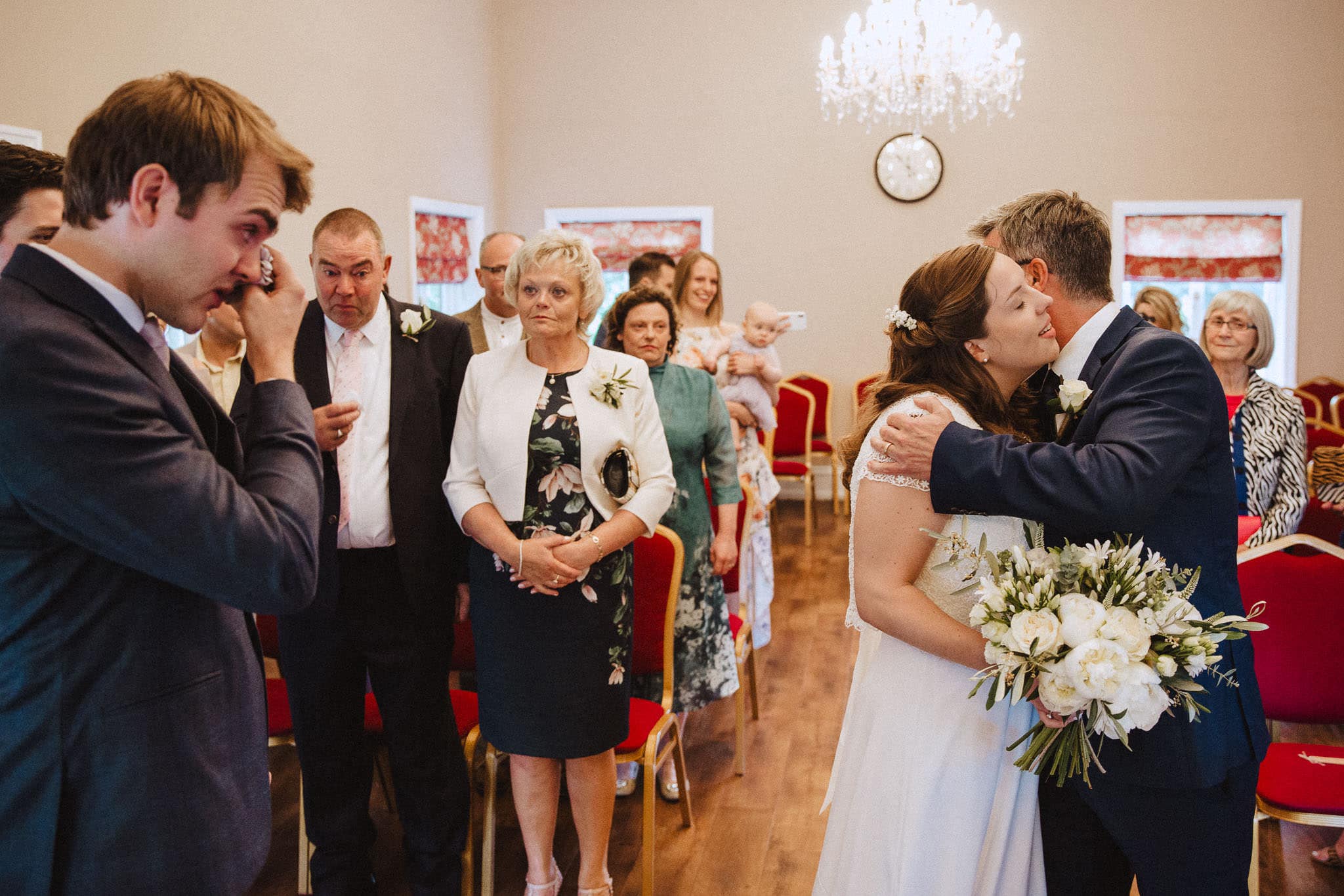 hugs and tears at Bridgford Hall wedding