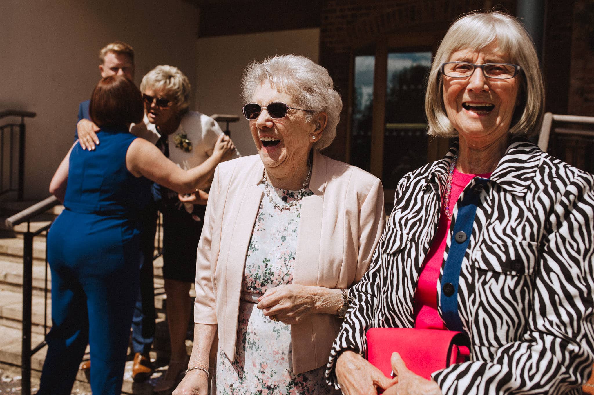 grandma laughing outside Bridgford Hall