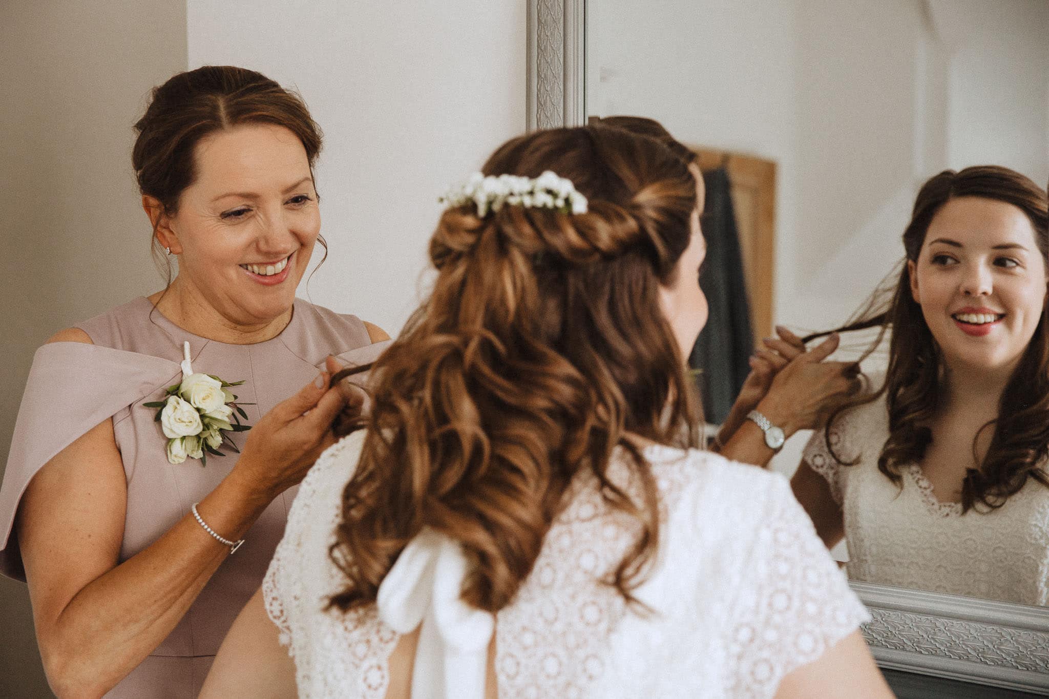 bride and Mother of the bride getting ready for Bridgford Hall wedding