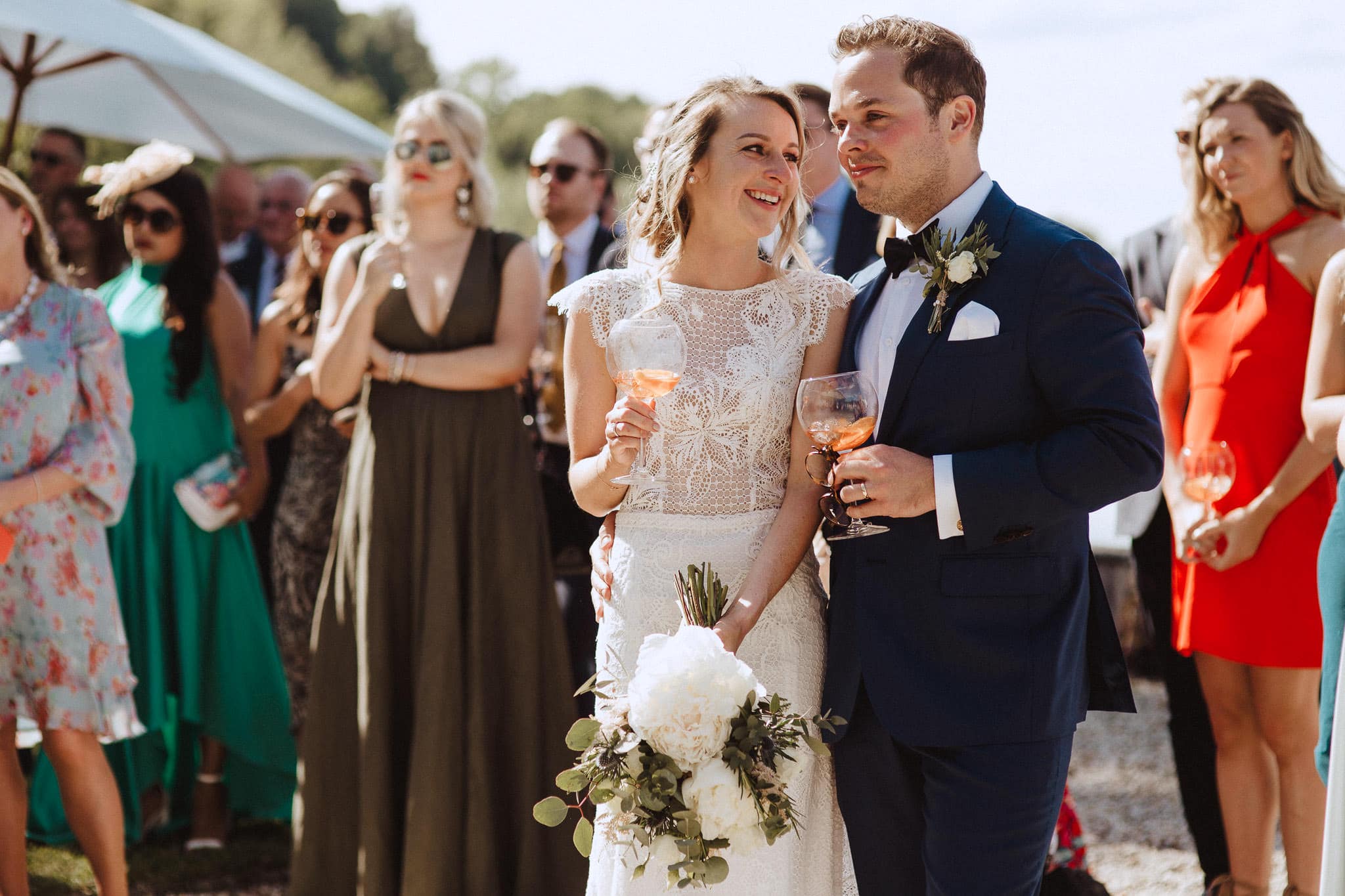 emotional bride and groom during speeches