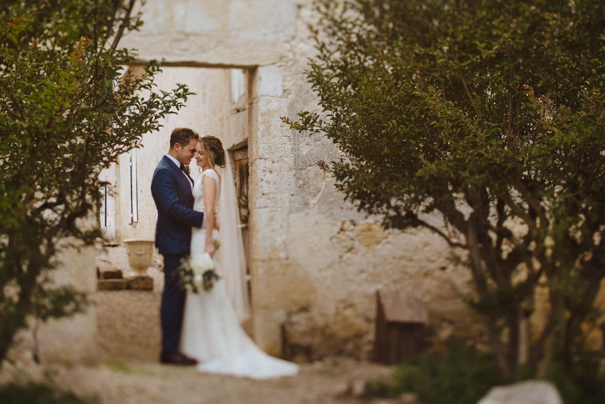 beautiful portrait of bride and groom at Chateau Tourbeille wedding