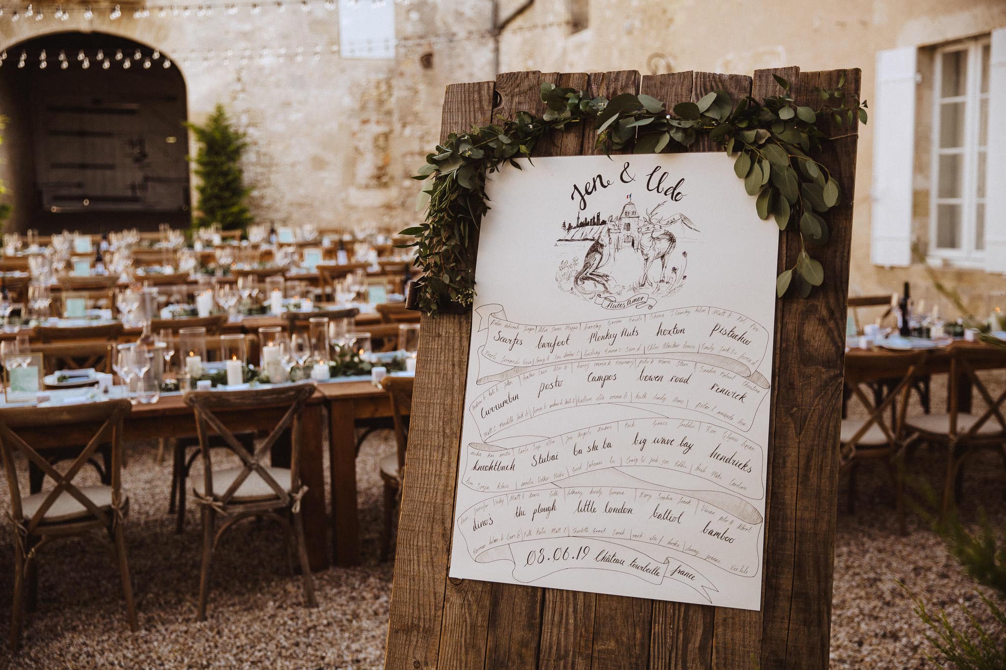hand drawn seating plan for French wedding