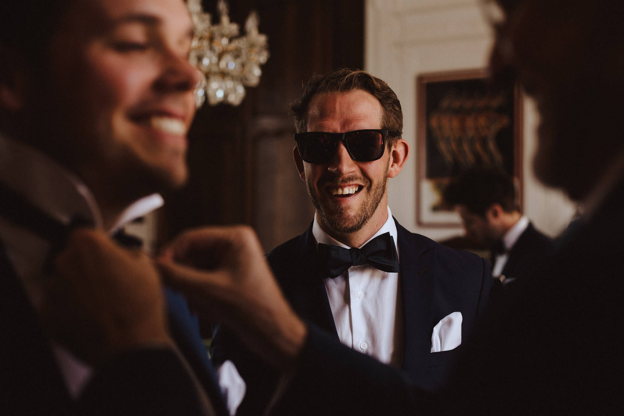 groom prep at Chateau wedding in France