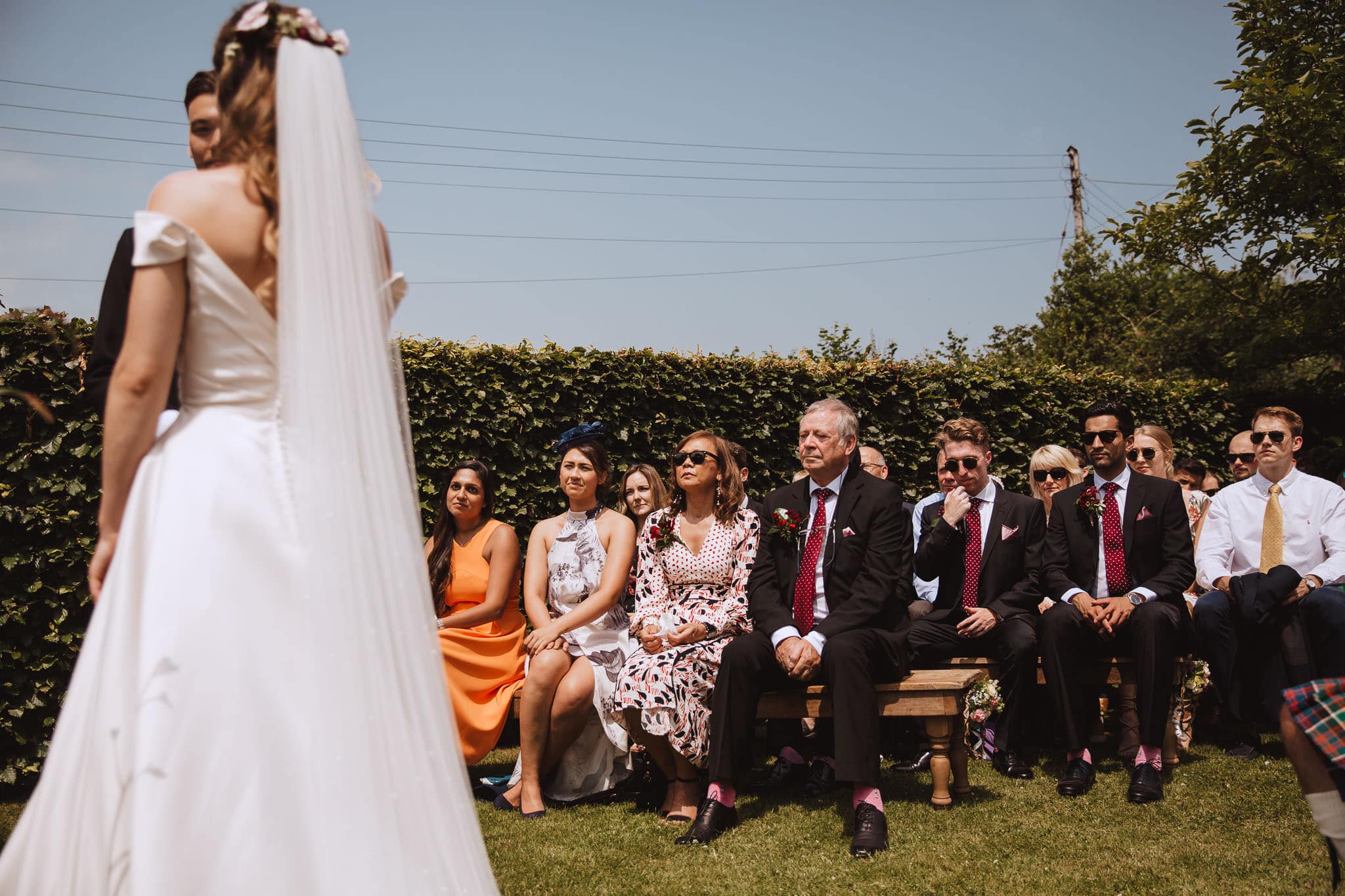 Garden wedding ceremony at bride's home