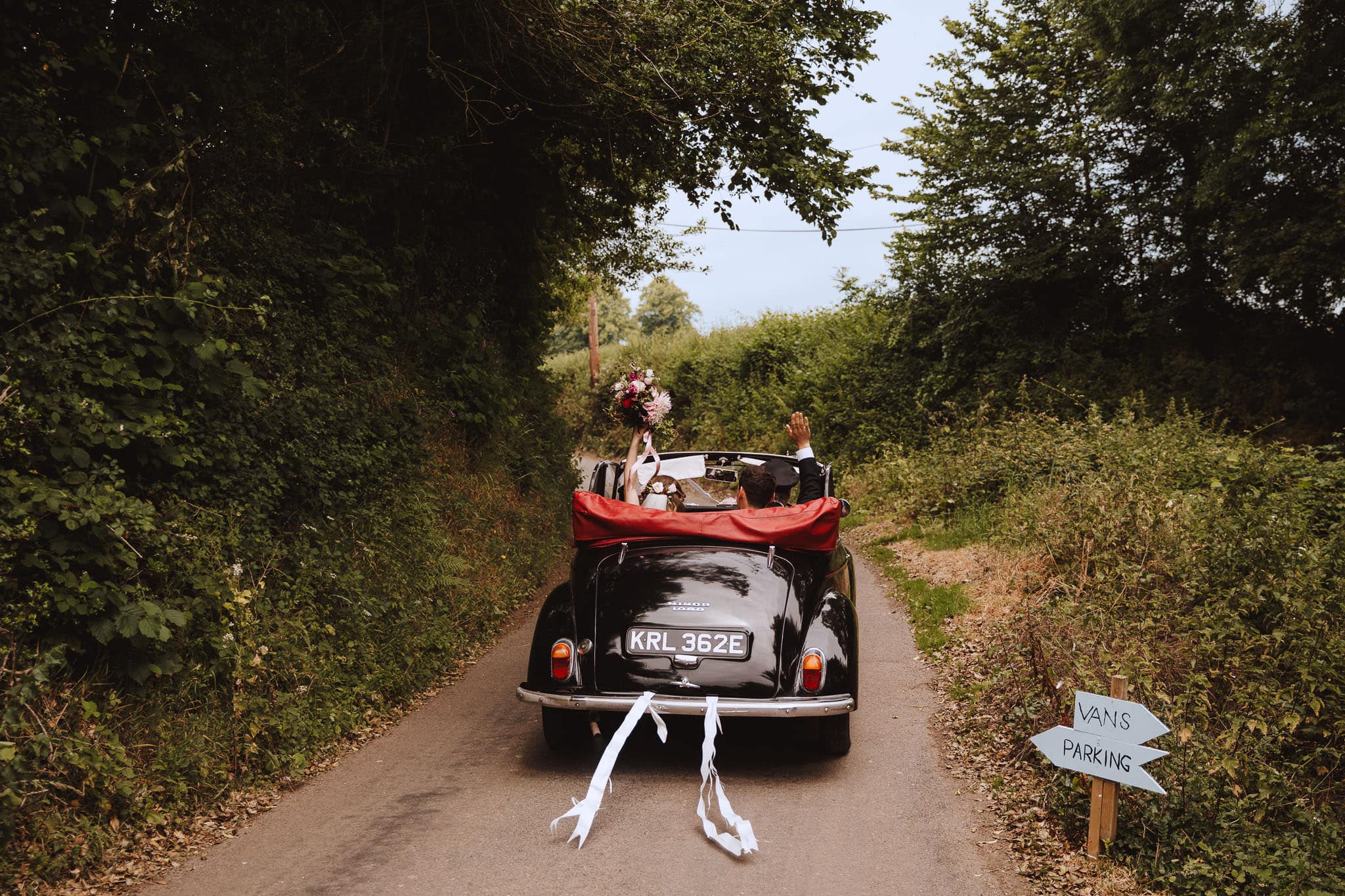Marquee Wedding at Home with a Morris Minor wedding car