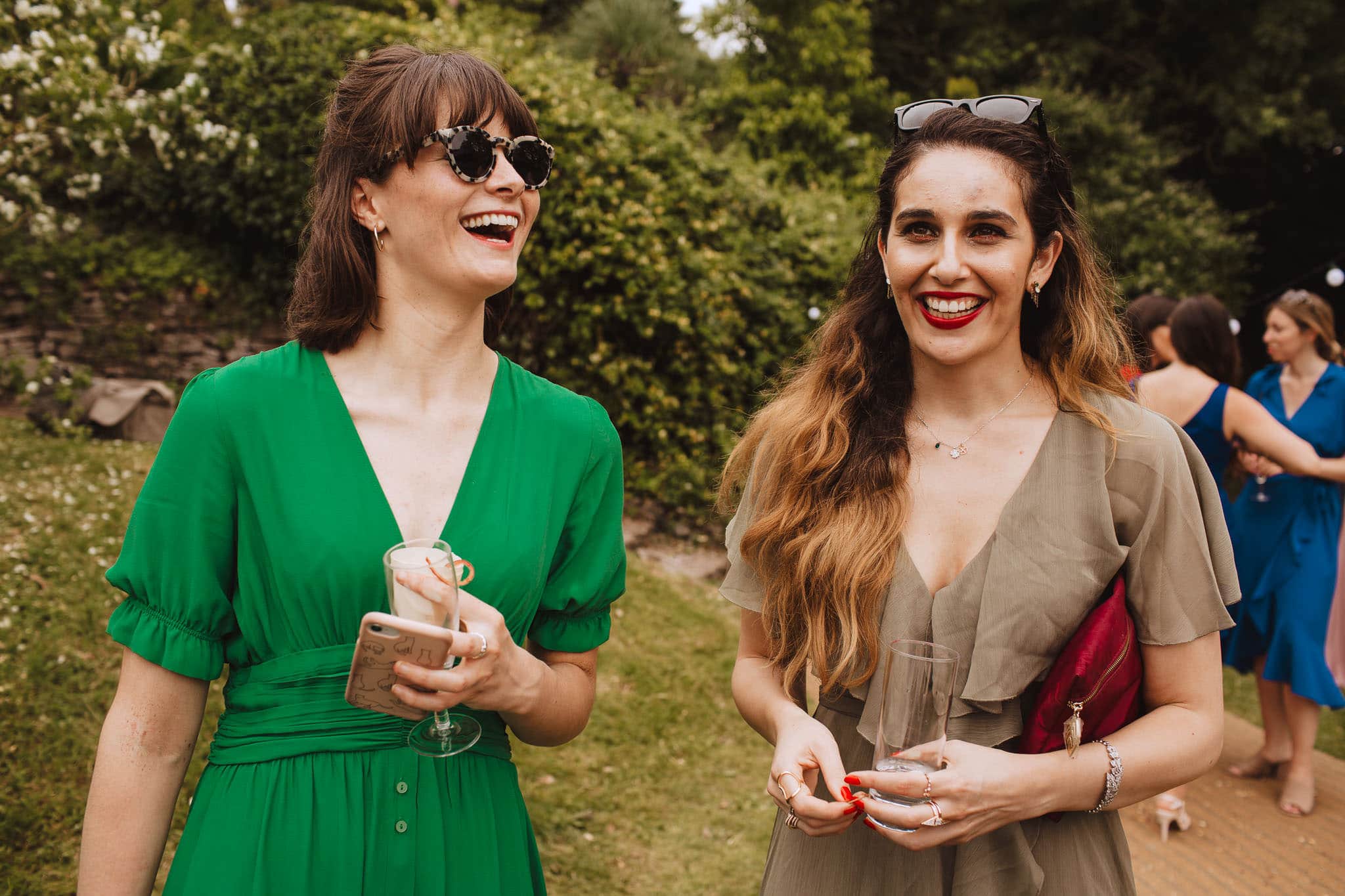 guests laughing at Marquee Wedding at Home