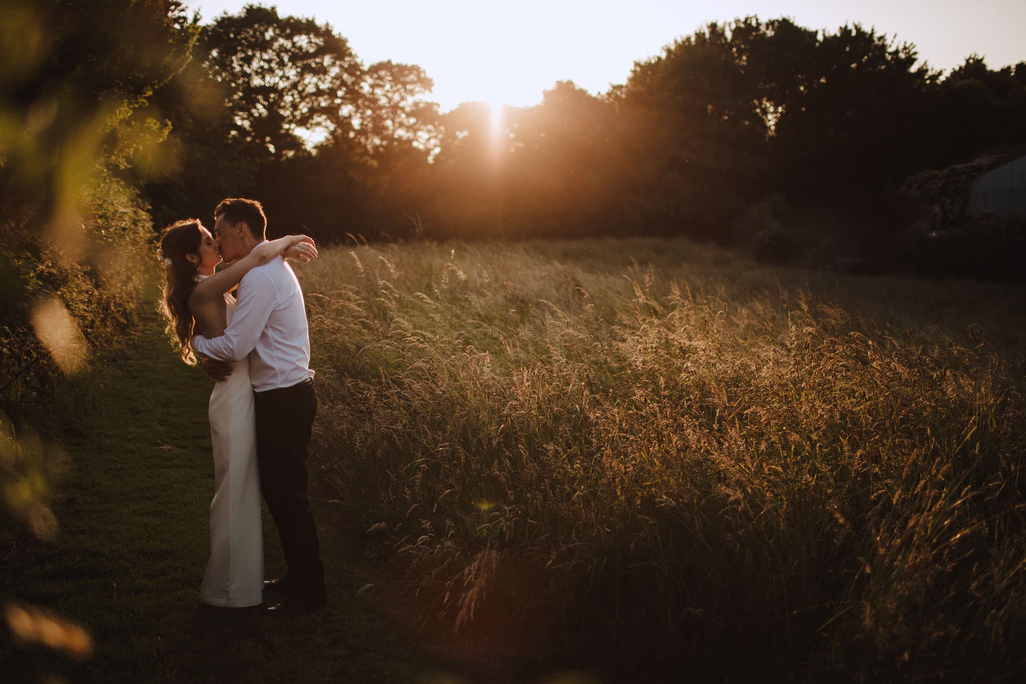 sunset portrait in the bride's back garden