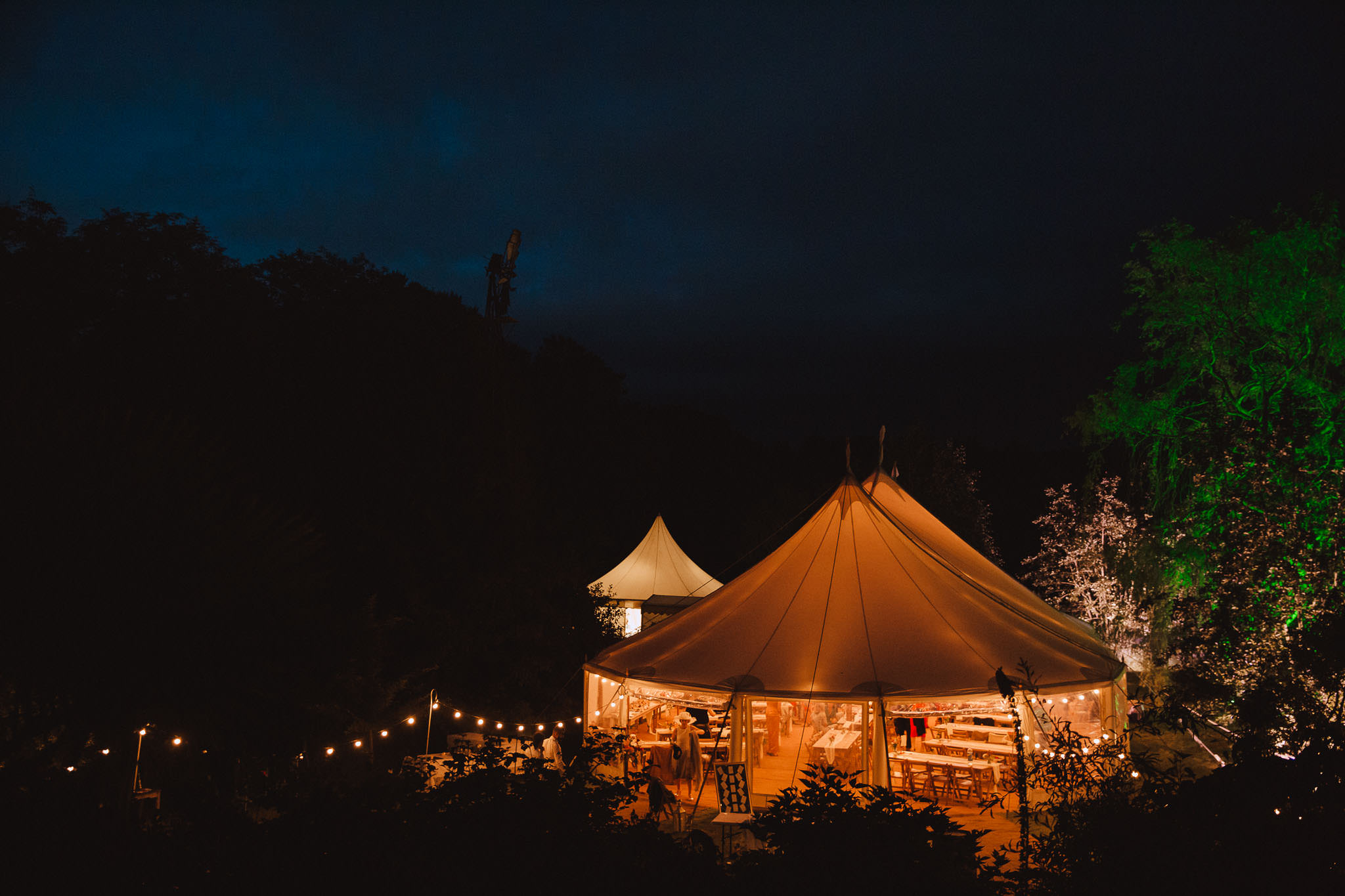 night time shot of Marquee Wedding at Home