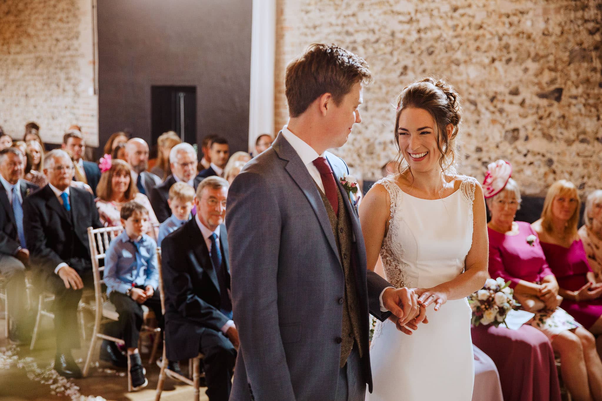 bride laughing during her ceremony at The Granary Estates Wedding