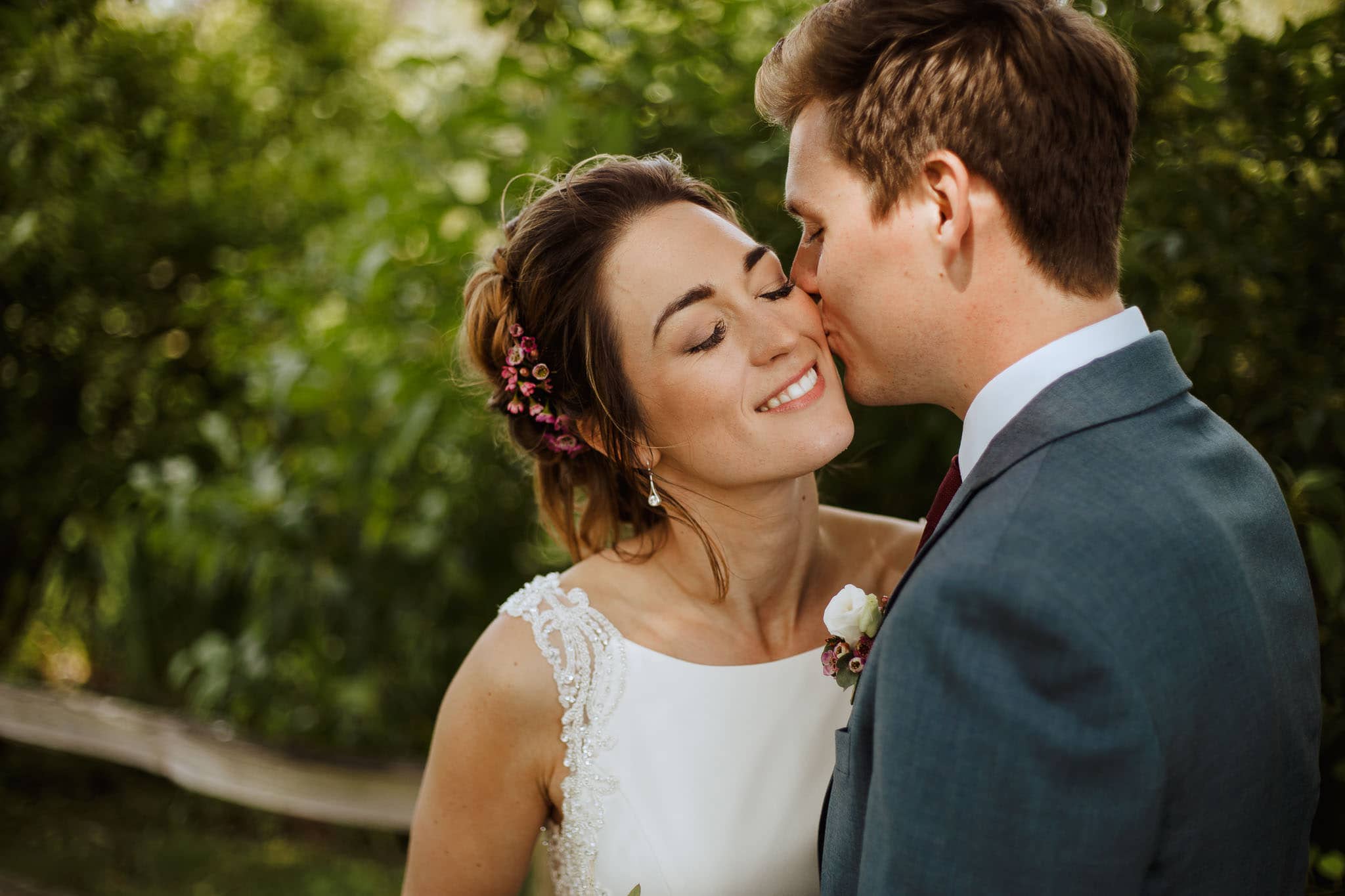 close up natural portrait of bride and groom